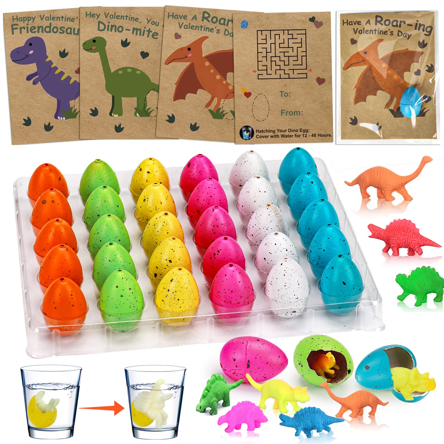 30PCS Hatching Dinosaur Eggs Valentine's Day Cards for Kids - Dinosaur Party Favors, Classroom Exchange Gifts, School Valentine Treats - Perfect for Valentine's Day Parties, Classroom Activities & Kids' Dinosaur Themed Events