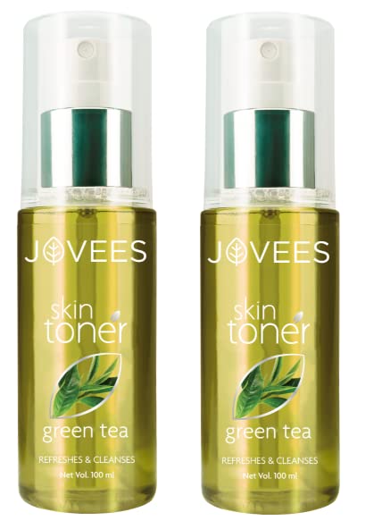 Jovees Herbal Green Tea Skin Toner - Deep Cleansing & Hydrating Facial Toner for Oily & Acne-Prone Skin | Pore Minimizer | Alcohol-Free Formula | 100ml (Pack of 2) | Perfect for Daily Skincare Routine & Post-Workout Refresh