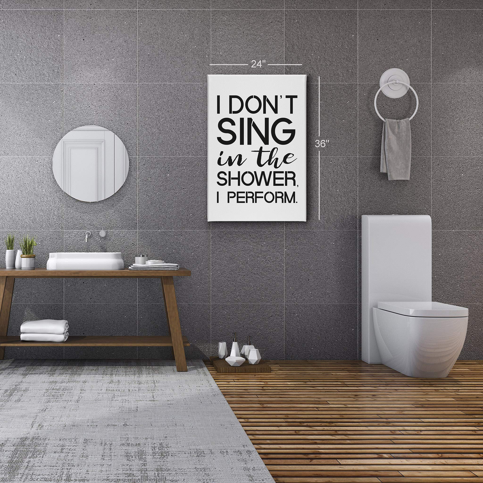 Funny Bathroom Wall Art - 'I Don't Sing in the Shower I Perform' Canvas Print - Ready to Hang 36x24 Bathroom Decor - Humorous Toilet Sign for Home Decoration - Made in USA | Perfect for Bathrooms, Powder Rooms & Gift Ideas