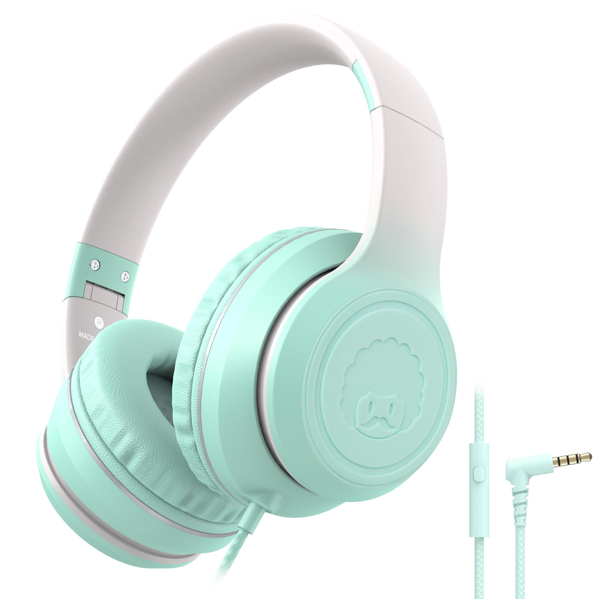 Rockpapa On-Ear Headphones with Mic - Foldable Stereo Bass Headphones for Kids & Teens - 4.9ft Tangle-Free Cord - Wired Headphones for School, Travel, Smartphone & Tablet Use (Teal Blue) - Perfect for Online Classes, Gaming & Music Listening