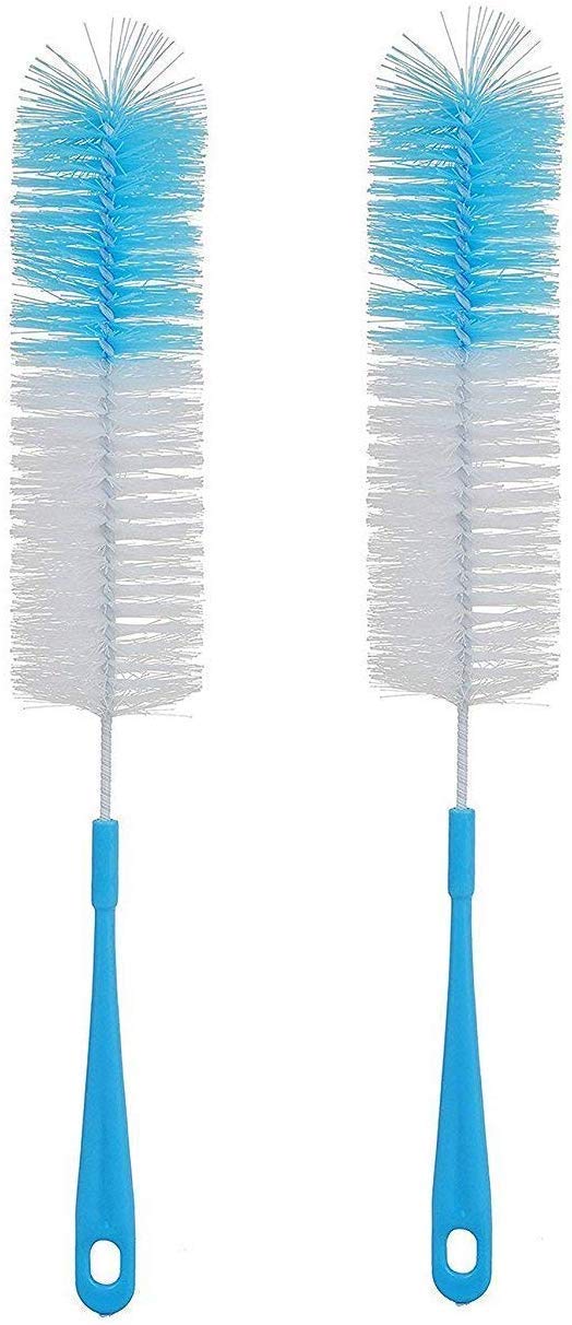 MOOLYAVAAN Long Bottle Cleaning Brush Set of 2 - Stainless Steel Handle with Nylon Bristles for Glass & Plastic Bottles - Perfect for Water Bottles, Baby Bottles, Thermos & Travel Mugs - Blue