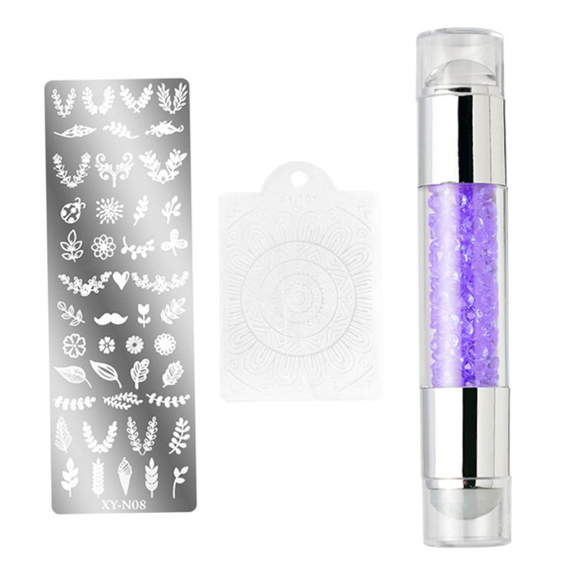 Professional Nail Art Stamper Kit with French Nail Stamp Plates & Polish Patterns - Purple Nail Printing Tool for DIY Manicure at Home or Salon