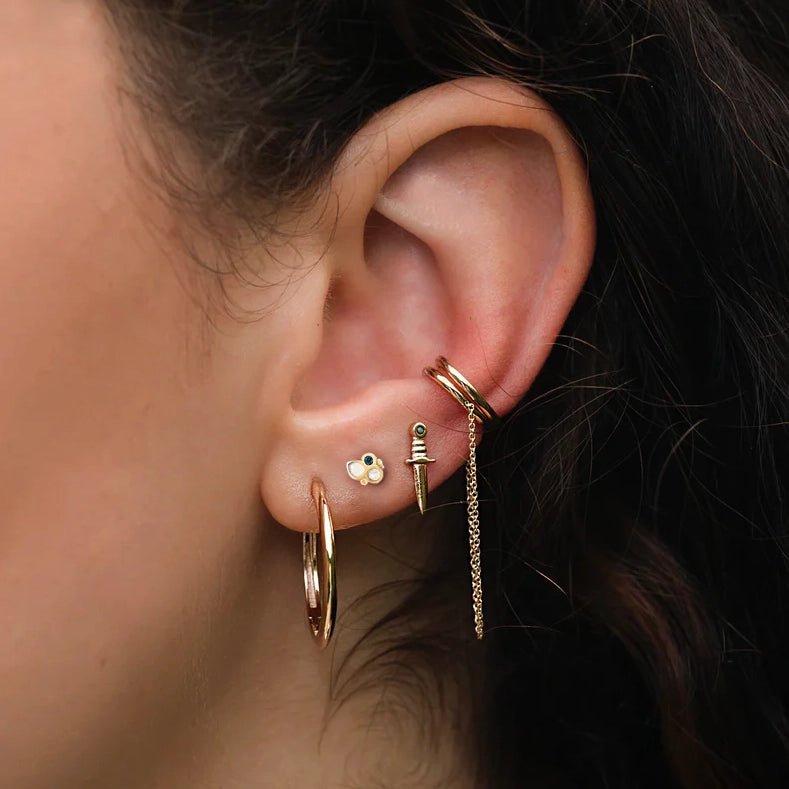 14K Yellow Gold Water Element Stud Earrings with Natural Gemstones - Elegant & Dainty Jewelry for Everyday Wear, Gifts, and Special Occasions