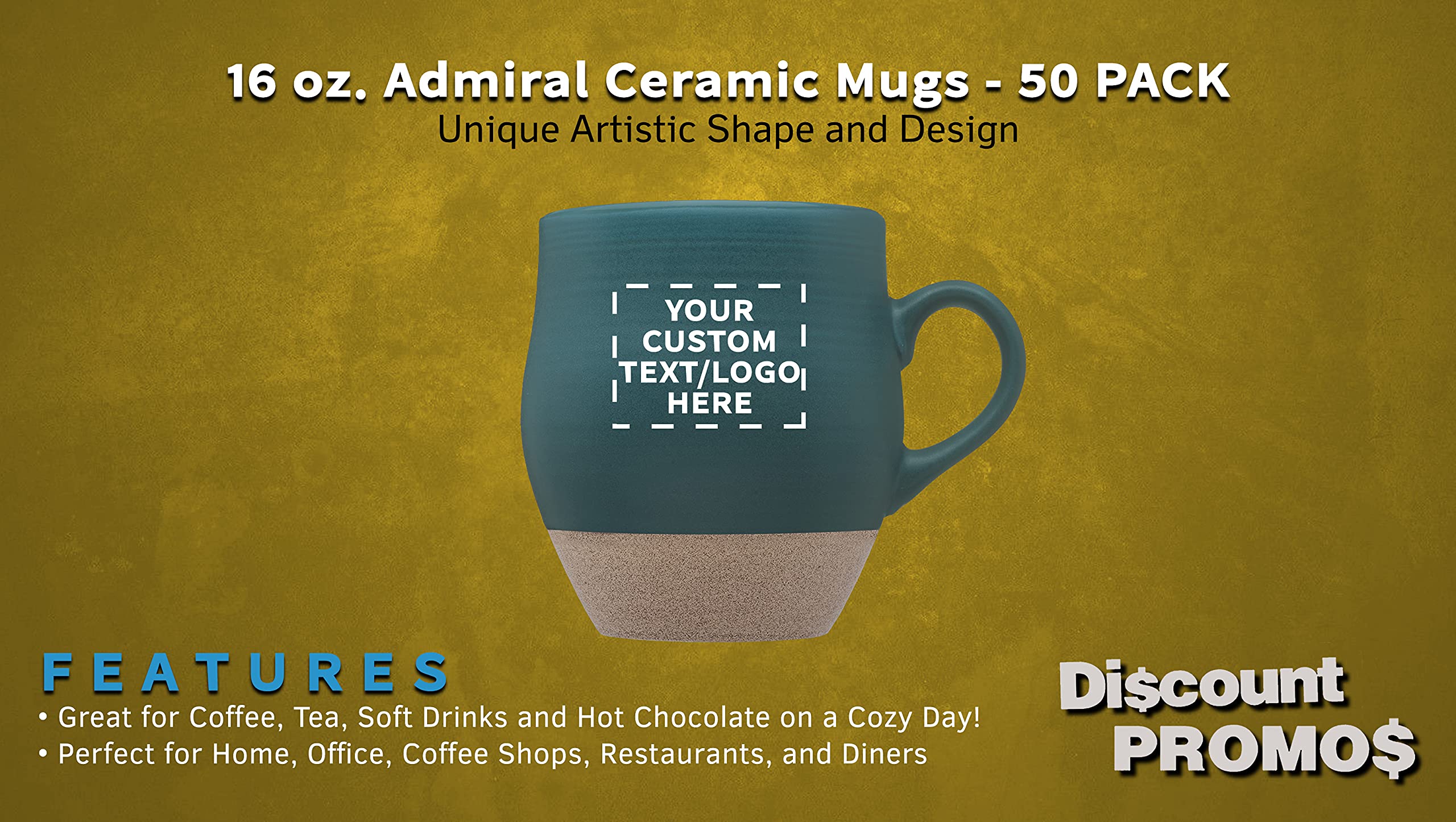 Premium 16 oz Admiral Ceramic Coffee Mugs Set of 50 - Customizable Text & Logo - Stoneware Drinkware with C-Handle - Green - Perfect for Offices, Restaurants & Corporate Gifts