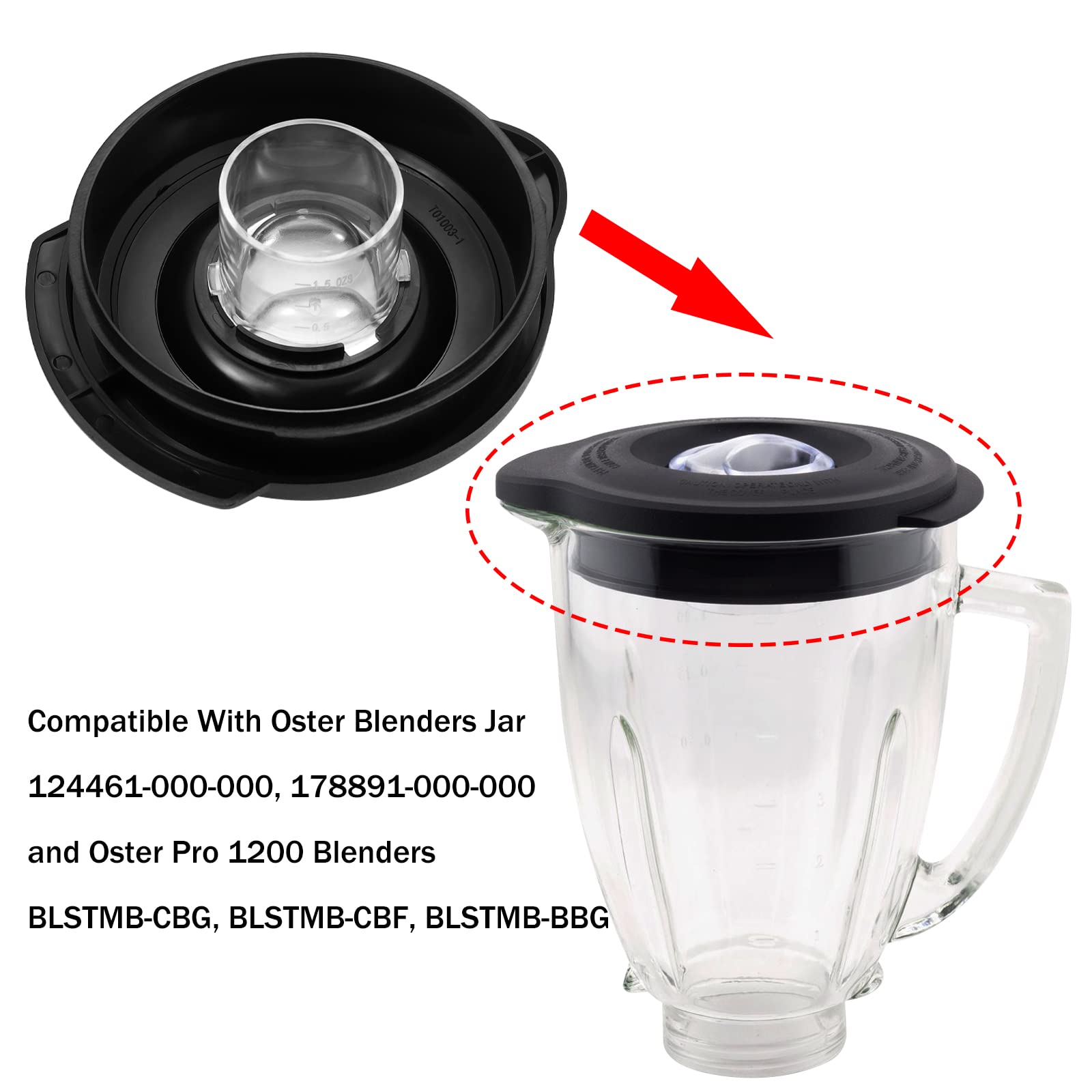 6-Cup Blender Lid Cover Replacement for Os-ter Blender Jar 124461-000-000 & 178891-000-000 - Compatible with Os-ter Pro 1200 Blenders - Perfect for Smoothies, Shakes, and Food Prep