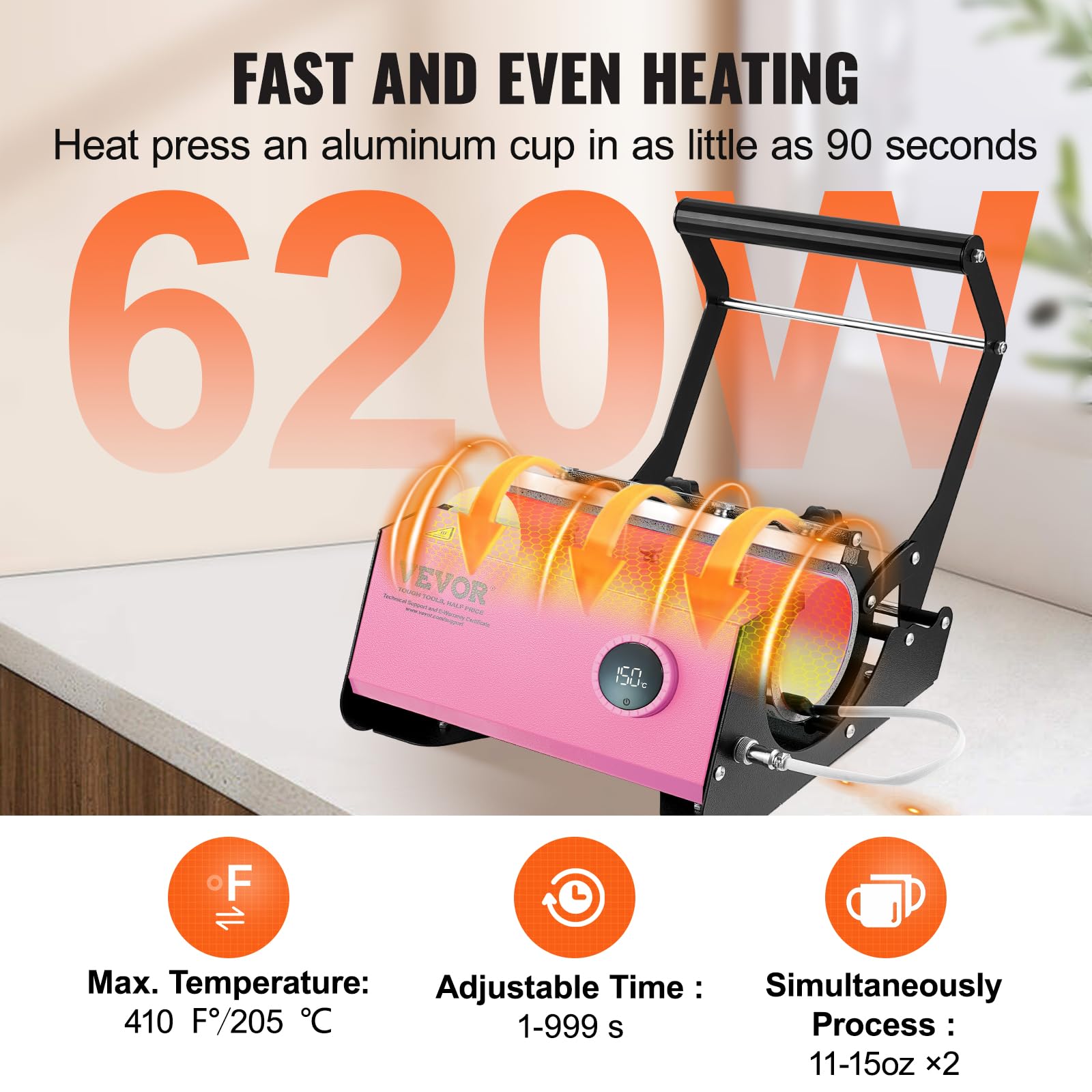 VEVOR Tumbler Heat Press Machine for 11-16oz & 20-30OZ Sublimation Tumblers - Digital Temperature Control & Timer - Includes Heat Tape & Gloves - Perfect for DIY Custom Mugs & Personalized Drinkware Gifts