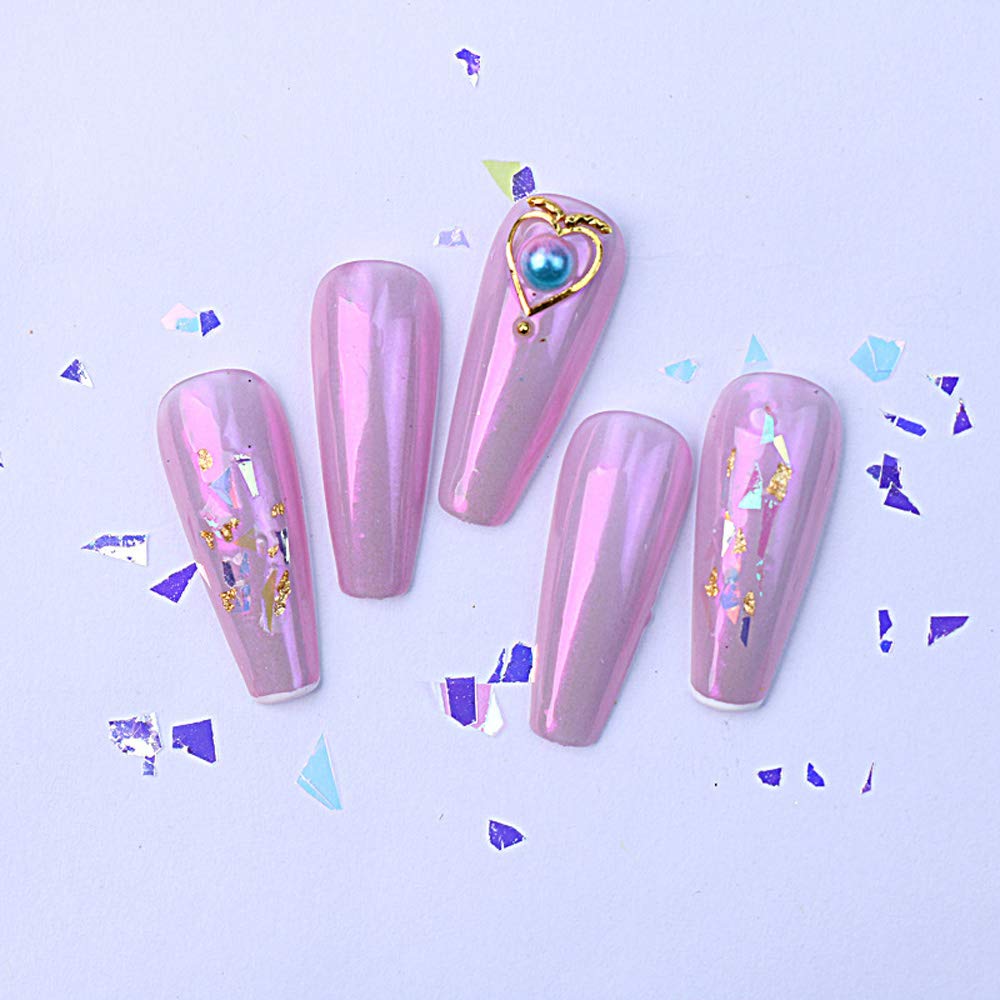 2025 Ultra-Thin Iridescent Holographic Opal Nail Sequins - 6pcs Purple Geometric Crystal Fire Opal Flakes & Chrome Glitter Powder for DIY Spring Nails Manicure | Perfect for Nail Art, Salon Designs & Party Makeup Looks