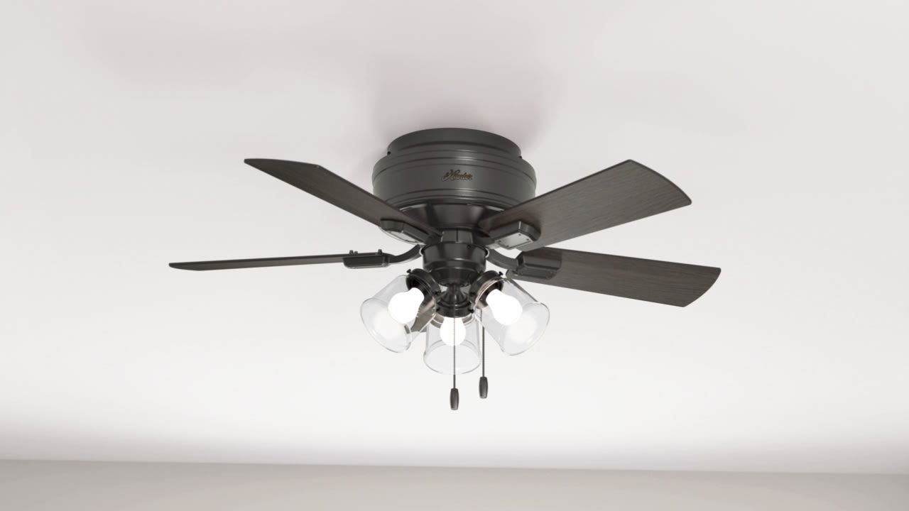 Hunter 42 Inch Crestfield Three Light Noble Bronze Low Profile Ceiling Fan with Remote Control - Perfect for Bedroom, Living Room, and Office Spaces