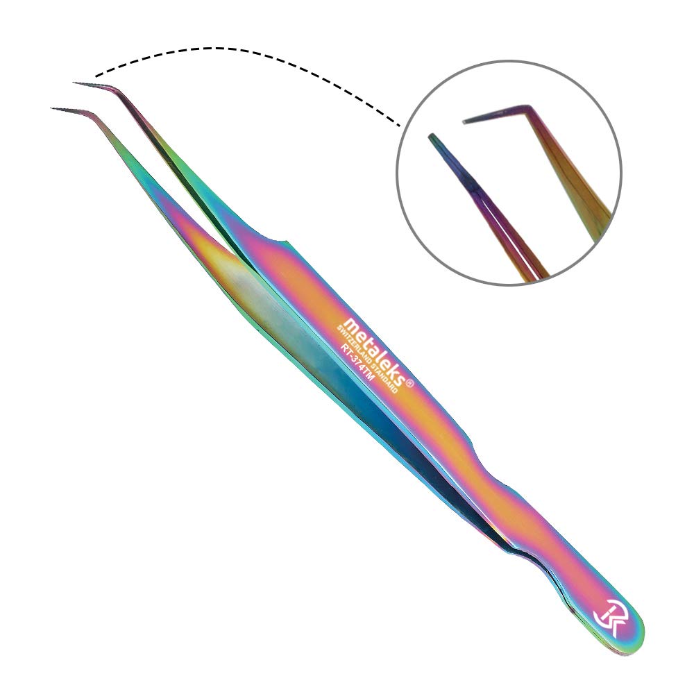 Professional Eyelash Extension Tweezers - Multi-Titanium Coated Japanese Stainless Steel, 90° Angular Tip, Handcrafted Precision Tools for Salon & Home Use - Perfect for Lash Artists & DIY Beauty Enthusiasts