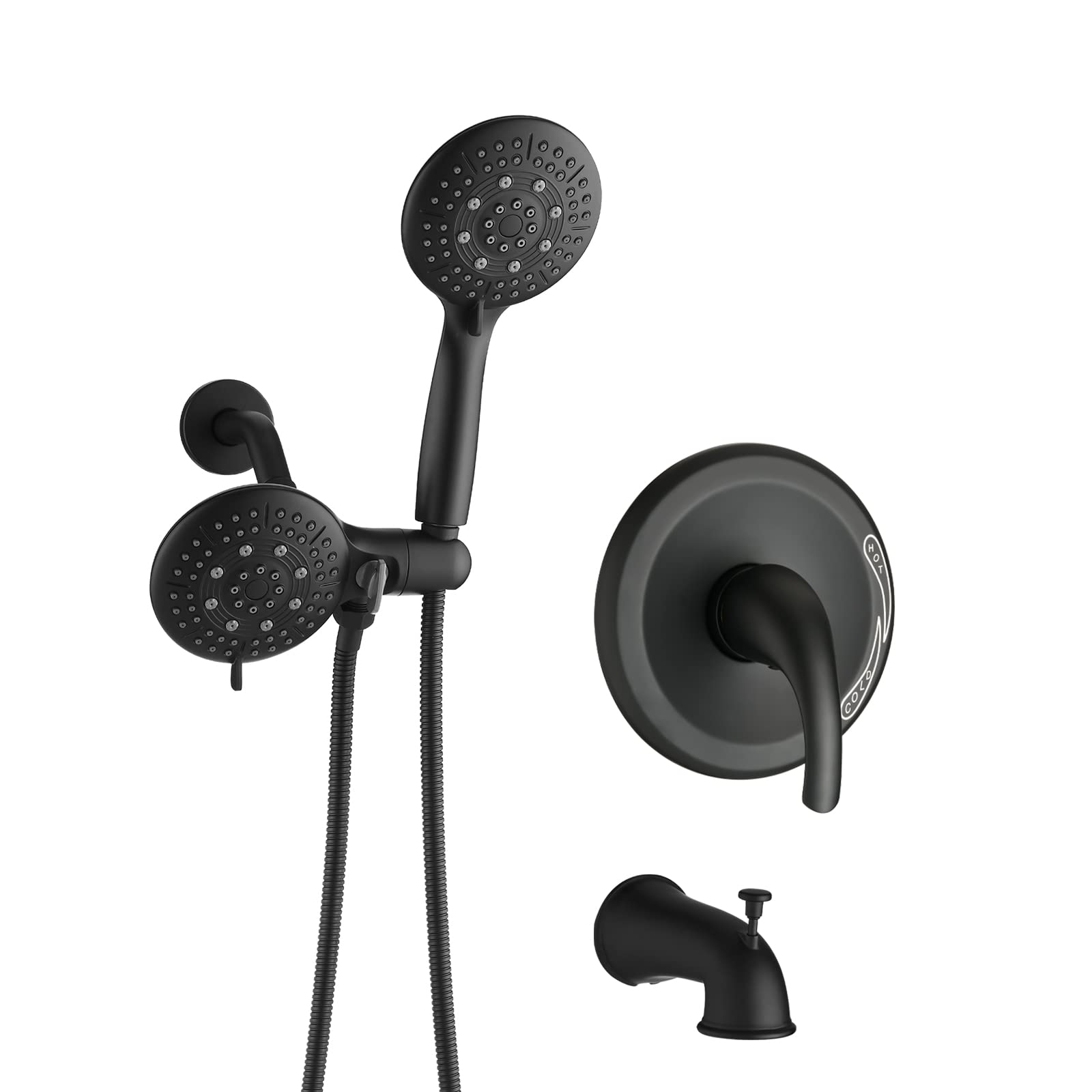 Matte Black Tub and Shower Faucet Set with 3-Spray Shower Head & Pressure Balance Valve - Bathroom Shower Trim Kit for Modern Home Renovation