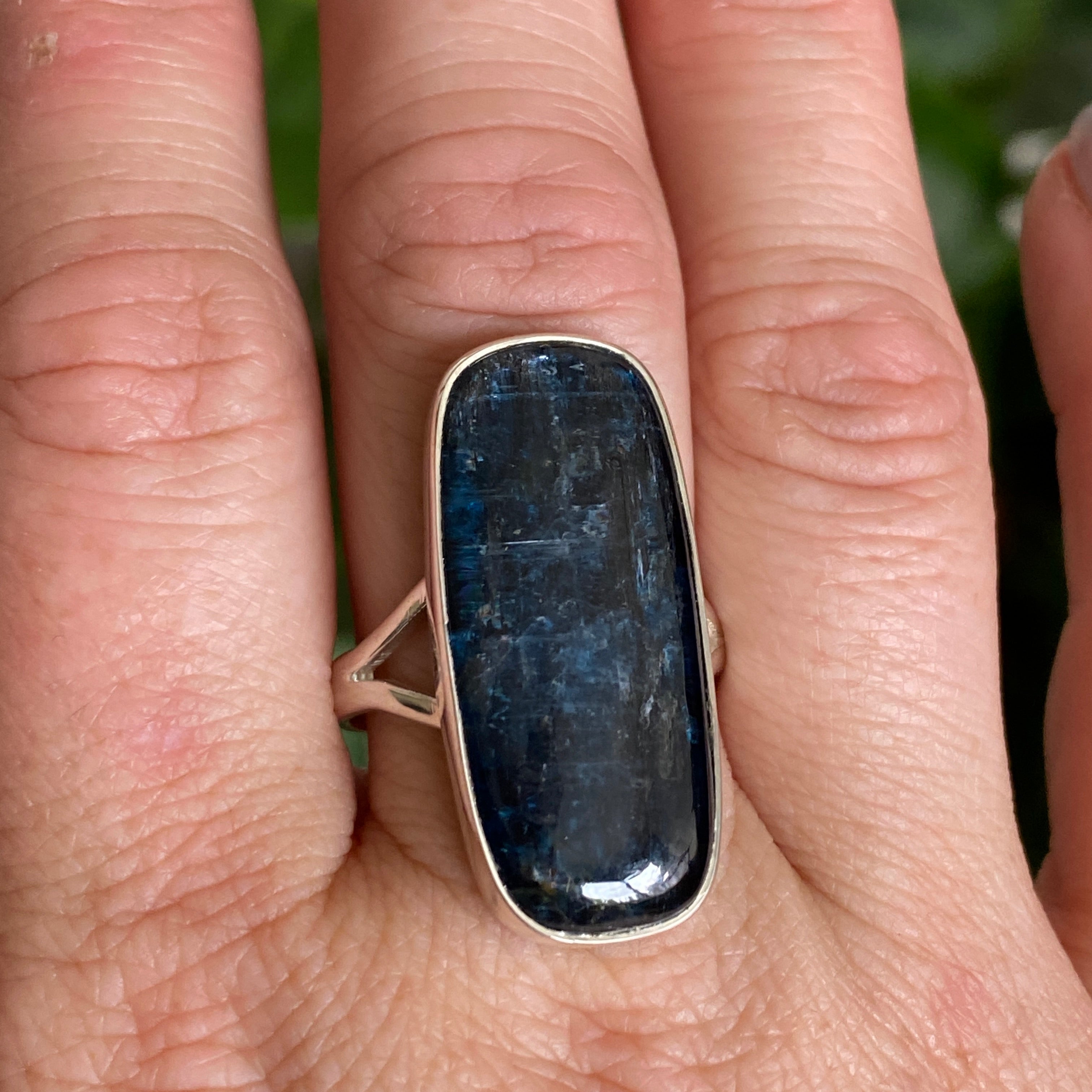 Blue Kyanite Rectangular Cabochon Split Band Ring - Size 10.5 - KRGJ3281 - Perfect for Boho Jewelry & Spiritual Healing