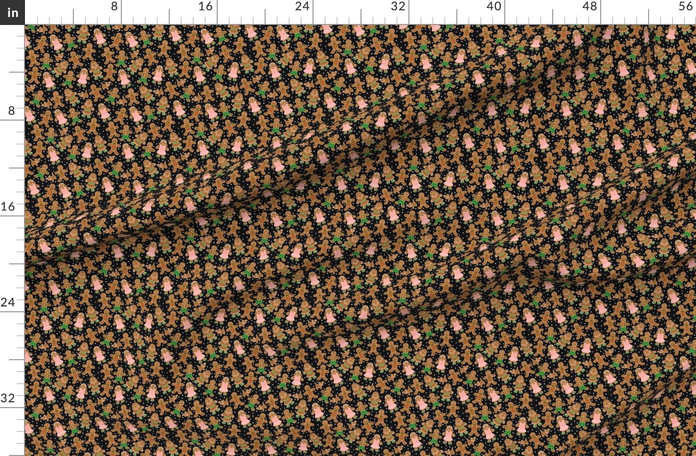 Gingerbread Cookies Christmas Fabric - Black Winter Holiday Print with Red & Green on Organic Cotton Sateen by Spoonflower (1 Yard) - Perfect for Sewing, Quilting, Apparel & Home Decor - Great for Christmas Crafts, Table Runners & Holiday Decorations