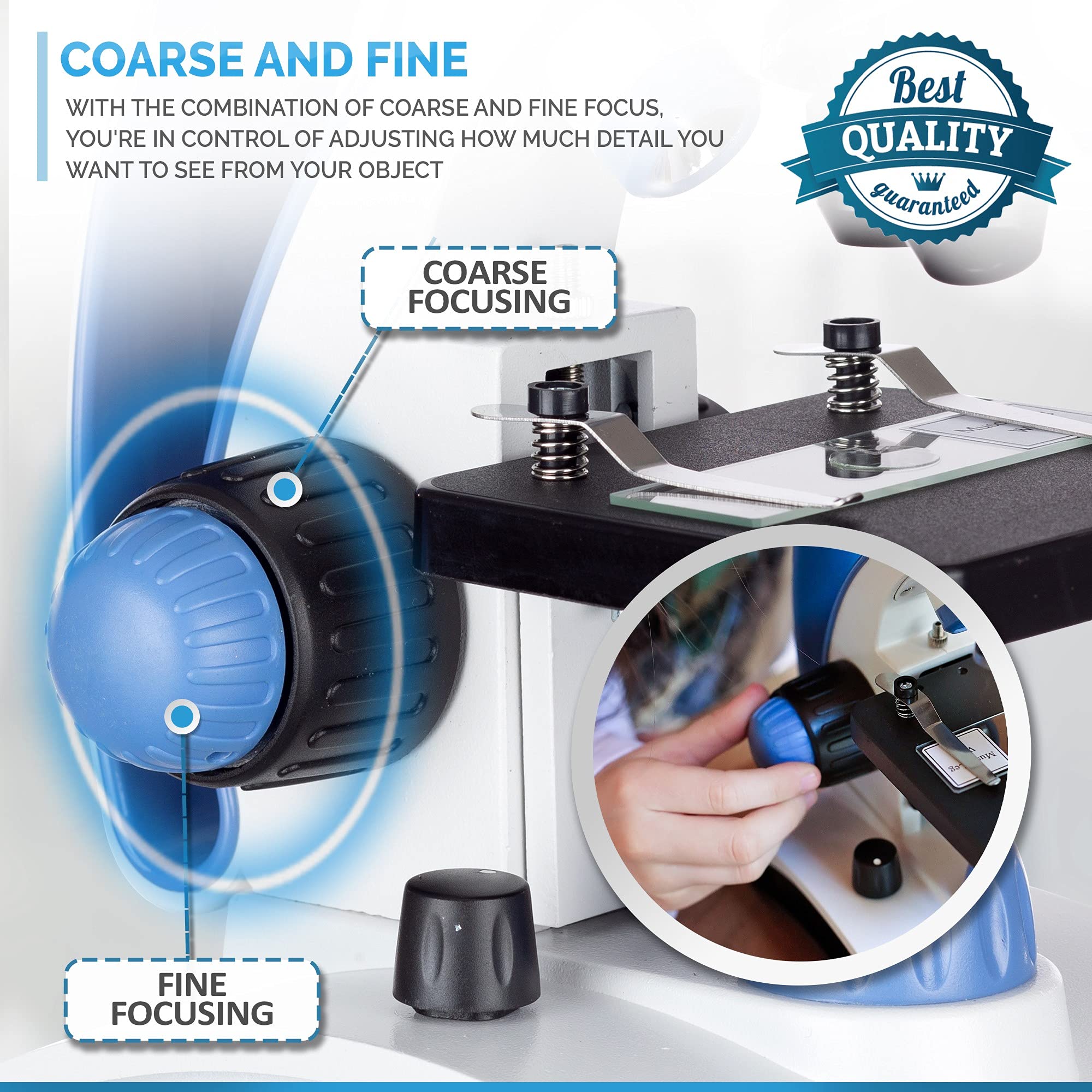 AmScope M162C-2L-PB10-WM 40X-1000X Dual LED Illumination Student Microscope Kit with Slides & Guide Book - Perfect for Kids Science Experiments, Biology Lab & Homeschool Learning - All Metal Construction in Blue