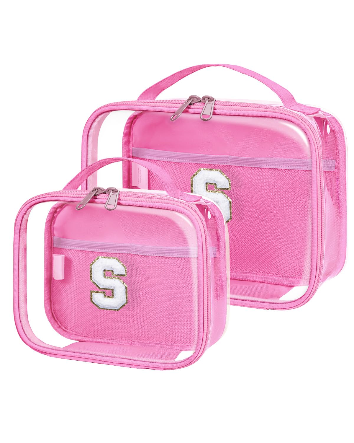 Wandering Nature Clear Makeup Bags 2 Pack - Personalized Initial Cosmetic Pouch Organizer, Preppy Small Travel Toiletry Bag for Women | Perfect Birthday Gift for Girlfriend, Ideal for Travel, Gym & Daily Makeup Storage