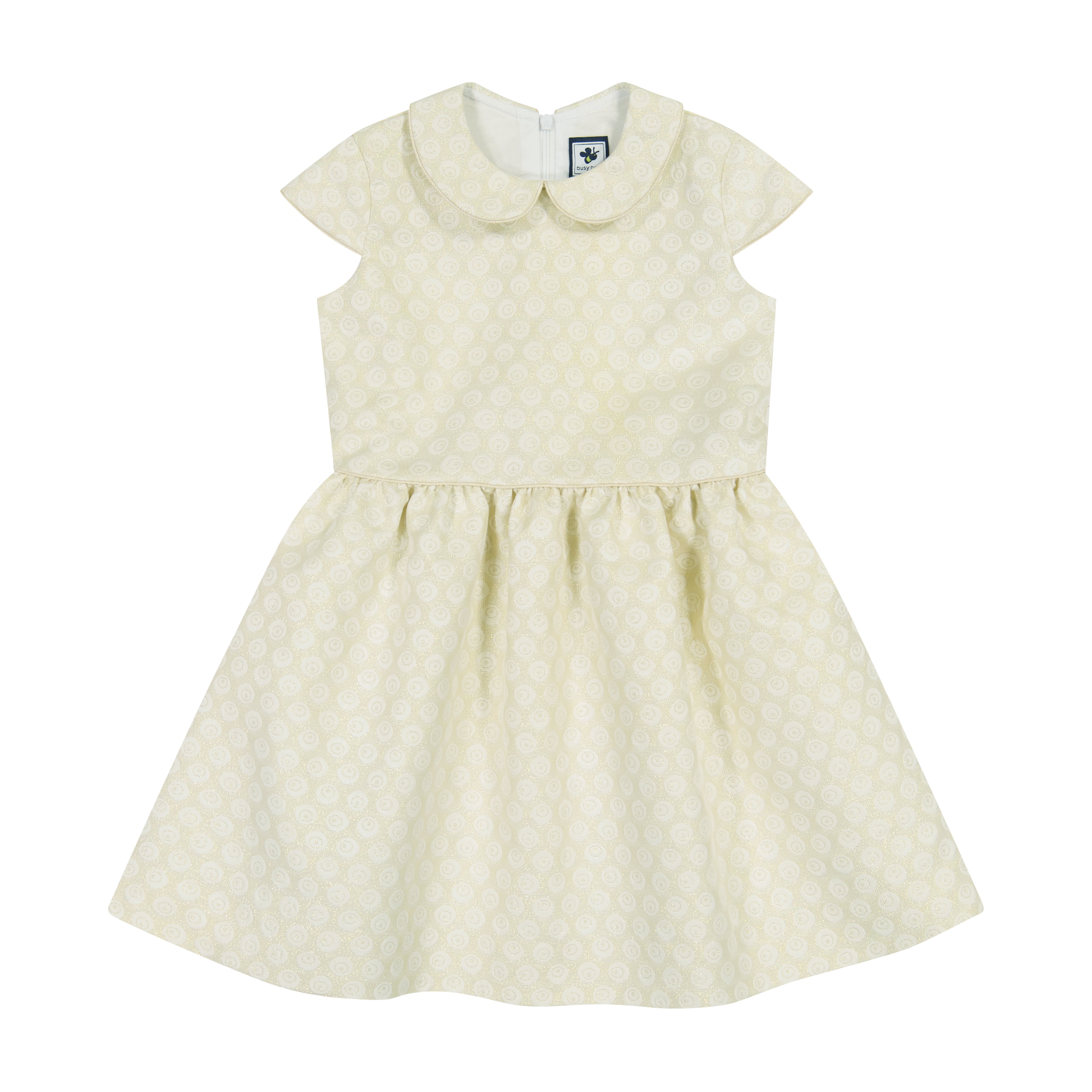 Anna Girls Cap Sleeve Dress Gold Damask Floral Print - Elegant Party Dress for Toddler Girls - Perfect for Birthday Parties, Weddings & Special Occasions