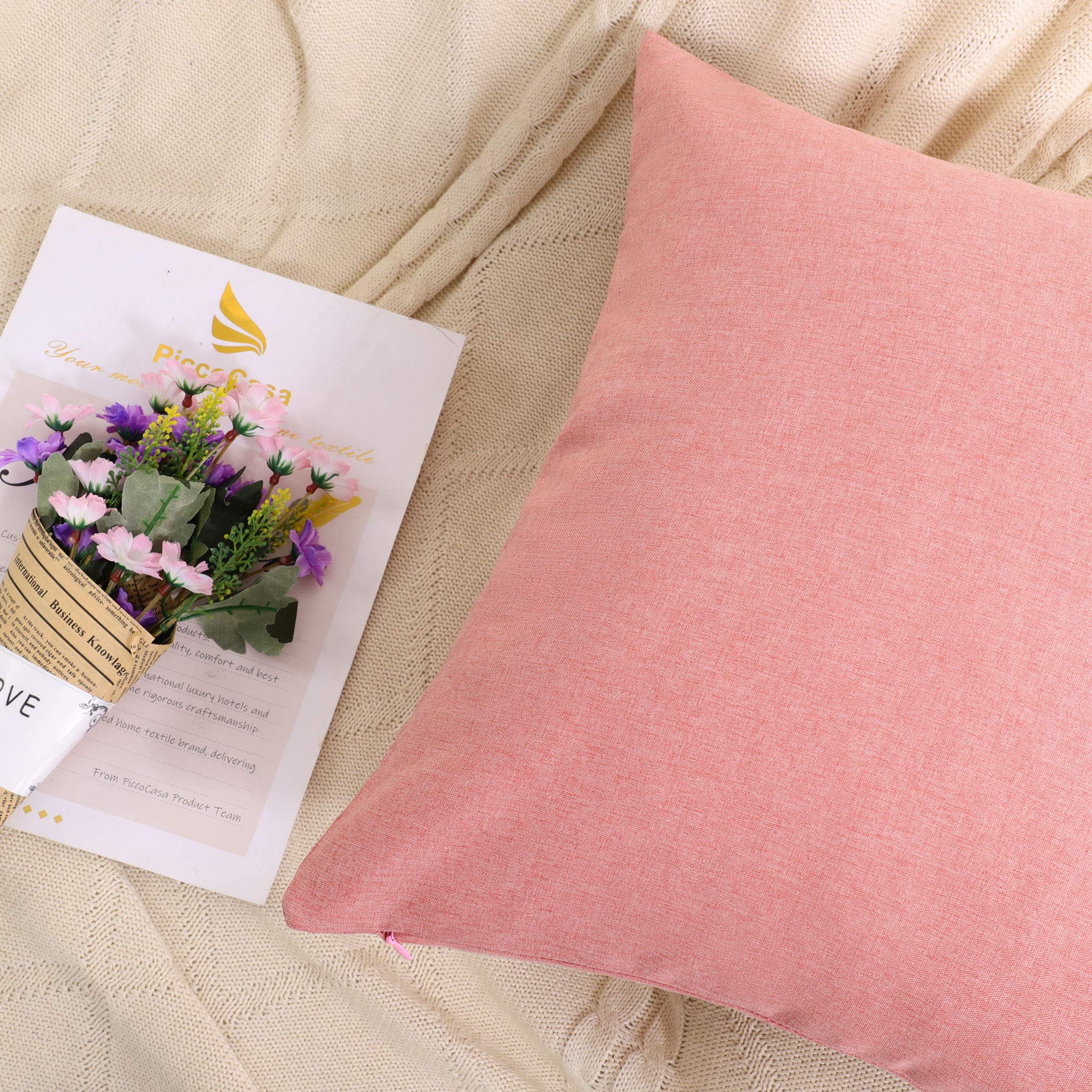PiccoCasa 2 Pack Waterproof Decorative Throw Pillow Covers 18x18 Inch - Soft Cushion Covers for Sofa, Bed, Couch, Car Seat - Indoor & Outdoor Use in Living Room, Garden, Patio, Tent (Pink)