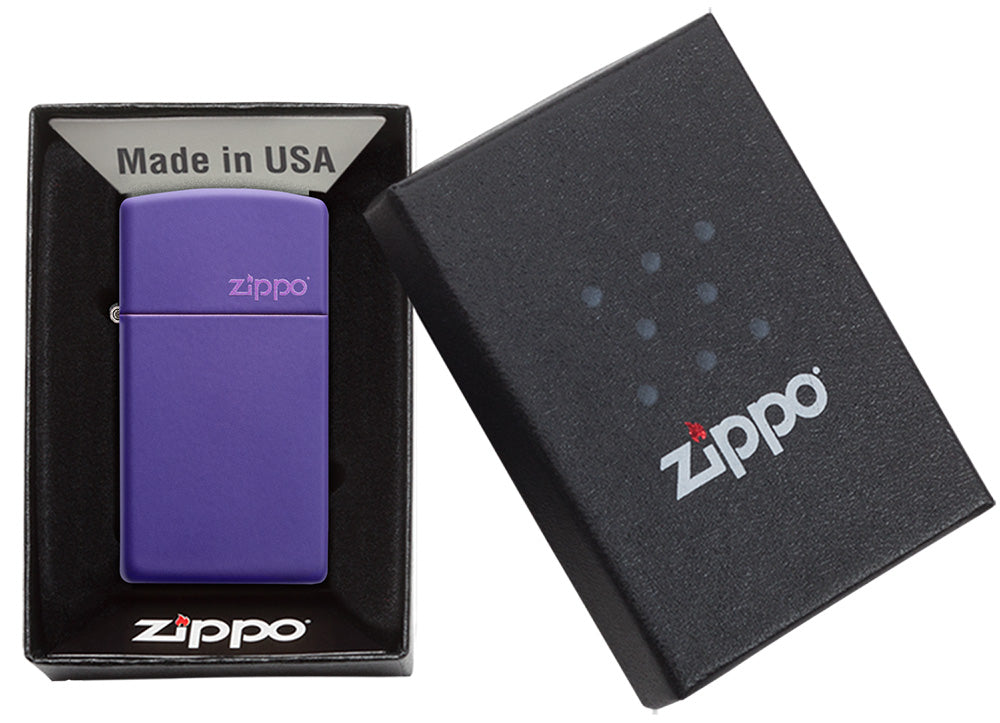 Slim® Purple Matte Zippo Logo Lighter - Windproof Refillable Metal Cigarette Lighter for Smoking, Camping, Outdoor Adventures & Collectibles