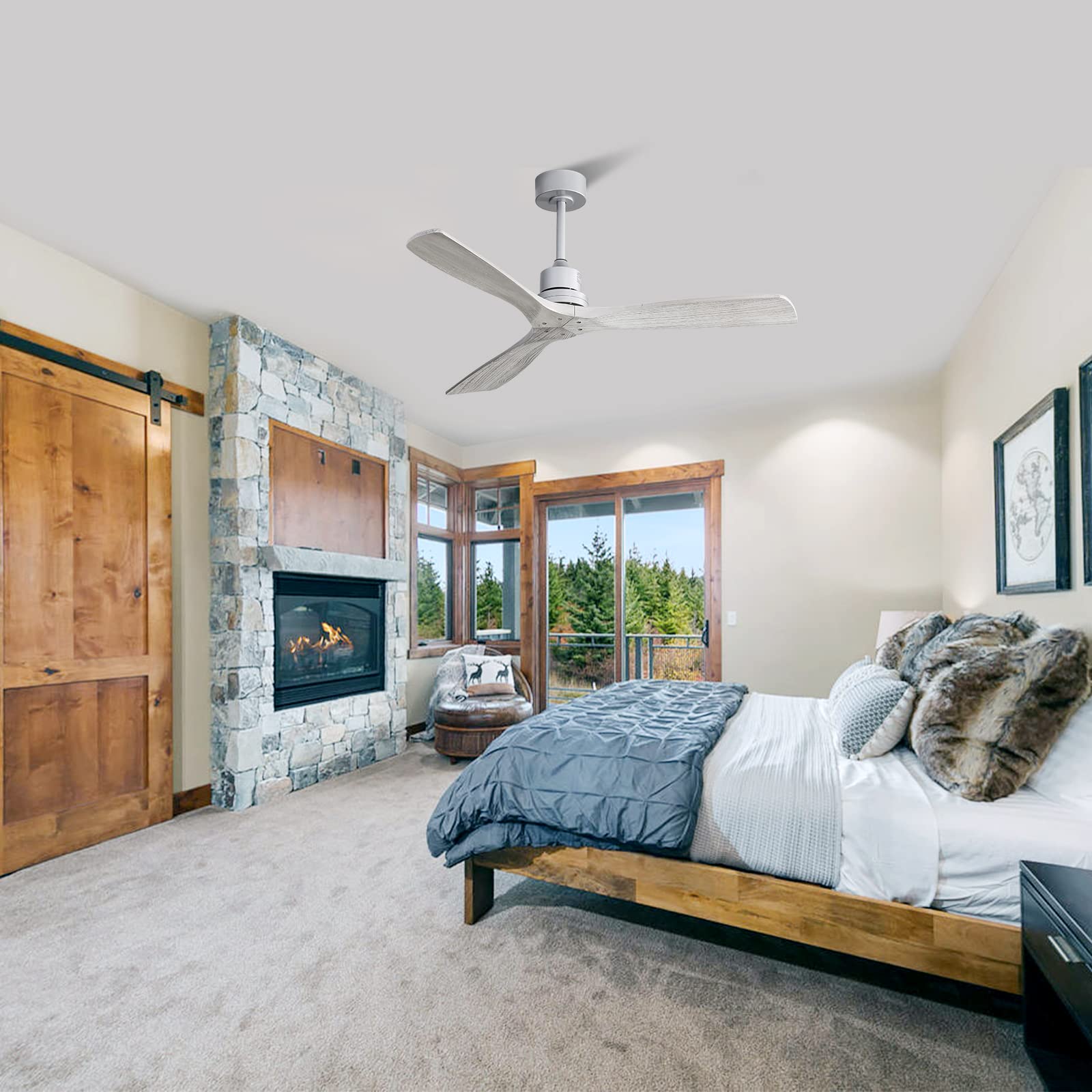 52 Inch Modern Solid Wood Ceiling Fan with Remote - 5000CFM High Airflow, Quiet DC Motor, 6 Speeds & Timer - White ETL Certified - Perfect for Bedroom, Living Room & Office Spaces