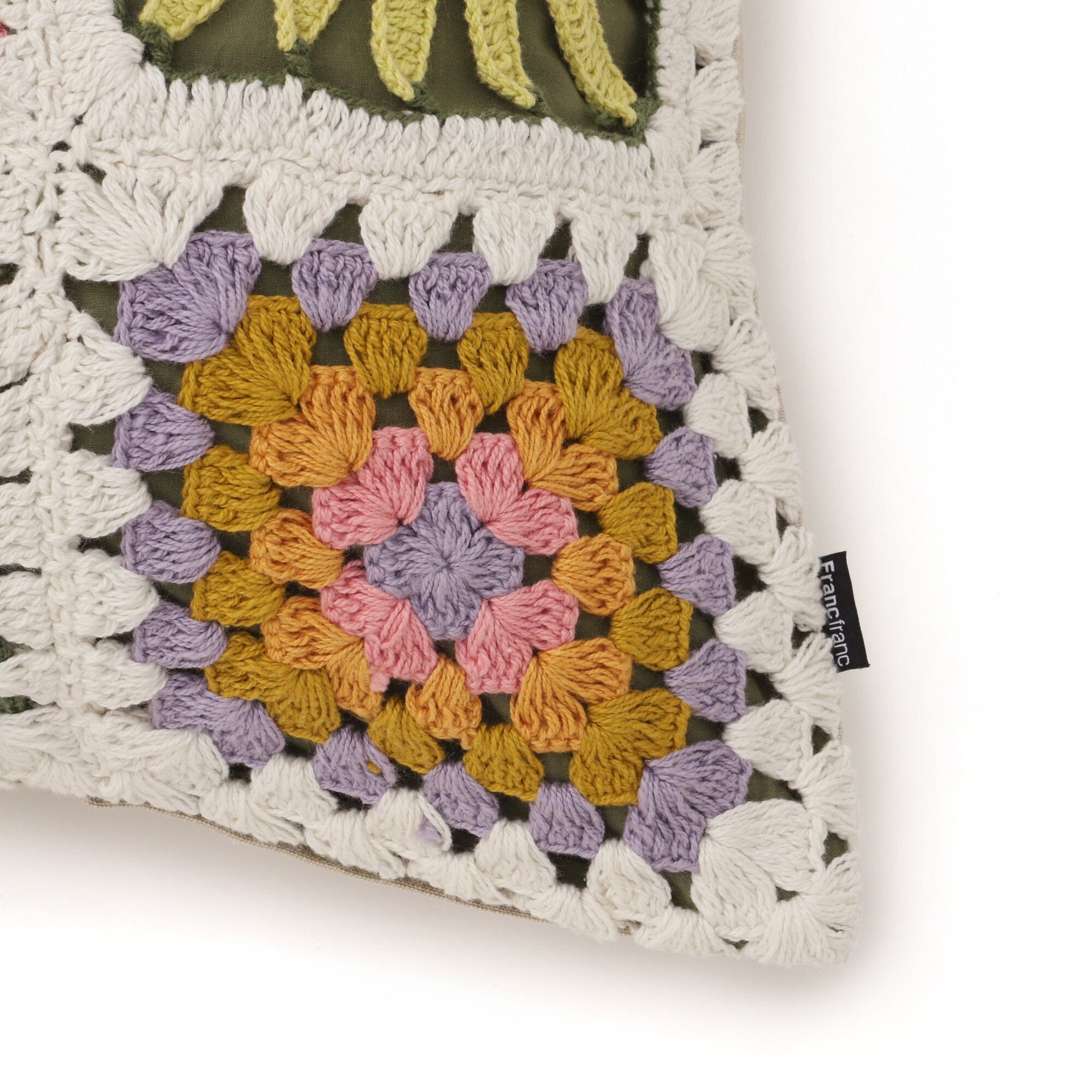 Handmade Crochet Flower Cushion Cover 18x18 Inches - Boho Home Decor for Sofa, Bed, Chair - Soft & Durable Cotton Pillow Case for Living Room, Bedroom, Nursery