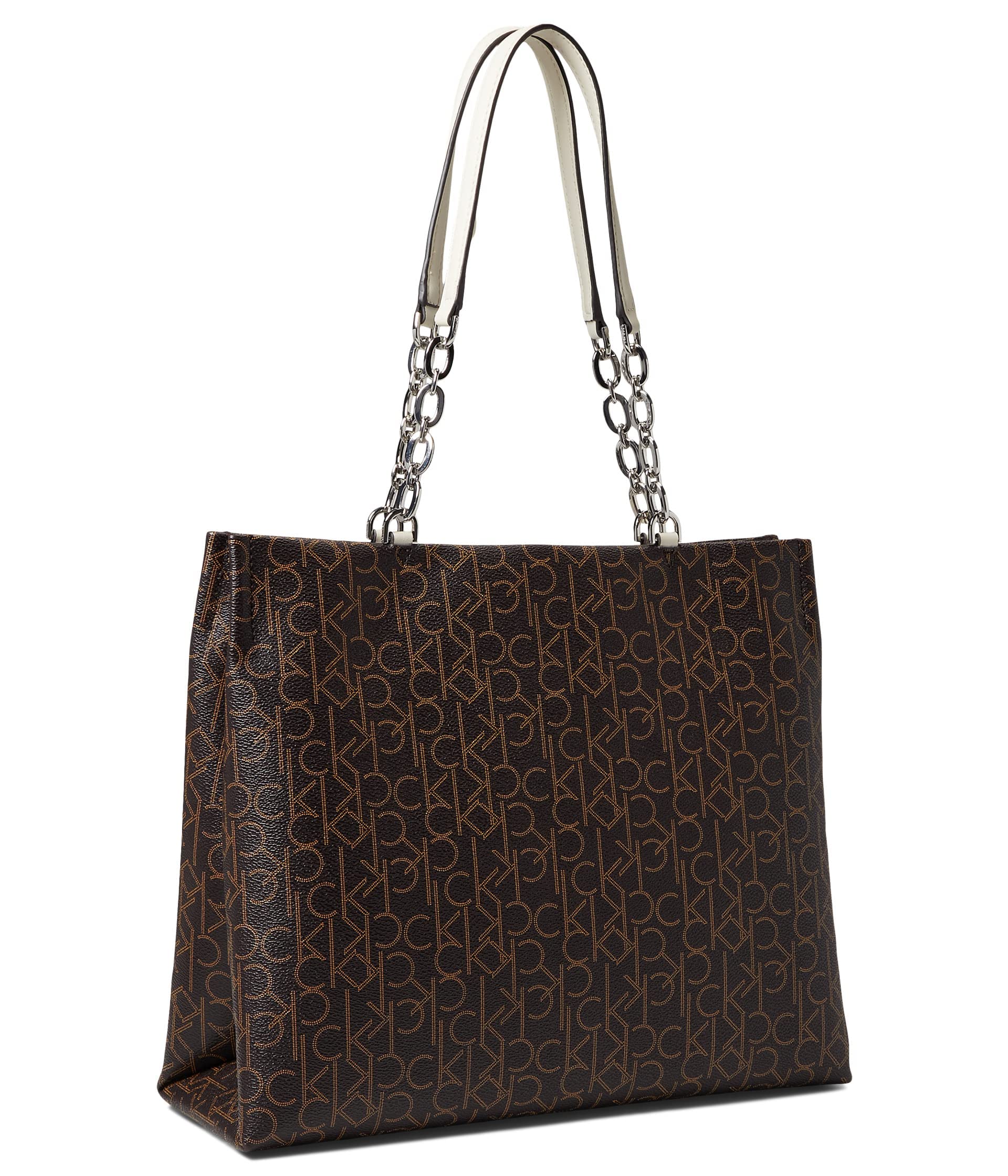 Calvin Klein Kaitlyn Tote Bag in Brown, Khaki & White - Stylish One Size Shoulder Bag for Women | Perfect for Work, Travel & Everyday Use