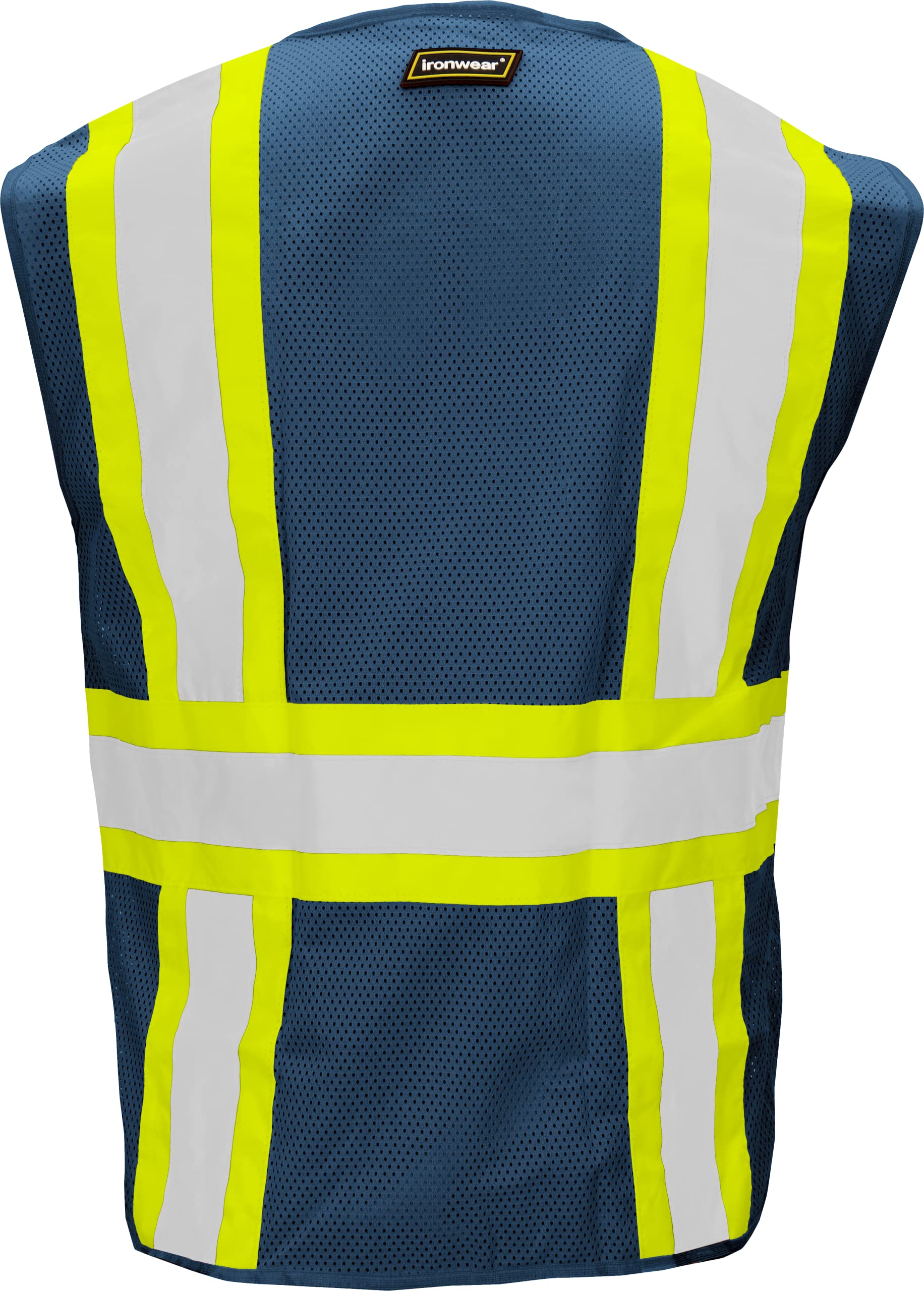 Ironwear 1287 Standard Polyester Mesh Safety Vest with Zipper & Radio Clips - High Visibility Reflective Work Vest for Construction, Road Crew & Emergency Responders