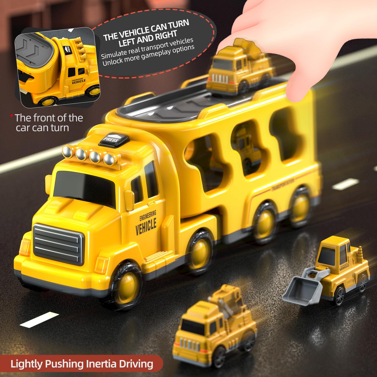 5 in 1 Construction Truck Toys Set with Lights & Sounds - STEM Learning Vehicles for Toddlers Boys Age 3-5 - Dump Truck, Excavator & More - Perfect Birthday Gift & Pretend Play for Preschoolers (Ideal for Sandbox Play & Construction Role-Playing)