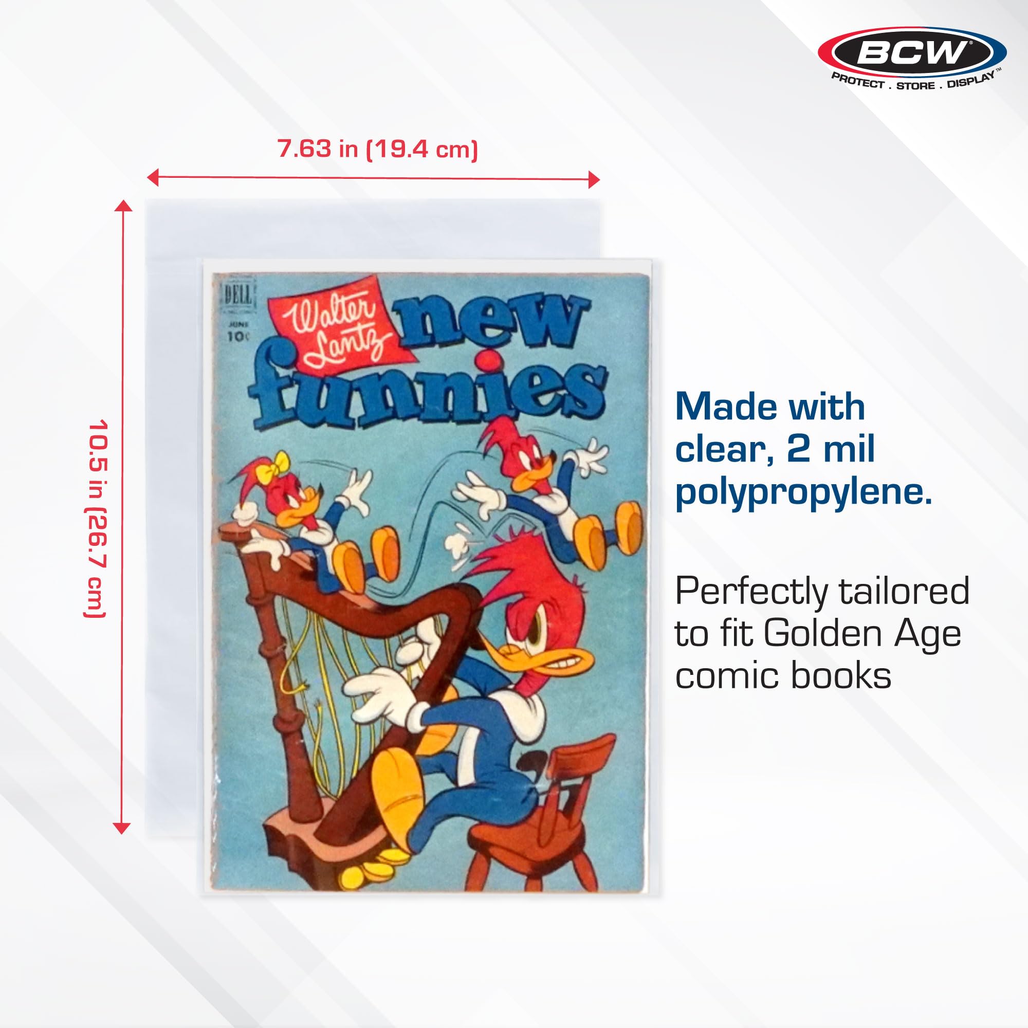 BCW Thick Golden Age Comic Bags - 100 Count | Acid-Free Polypropylene Sleeves for Comic Book Protection | Crystal Clear Storage for Golden Age Comics | Perfect for Collectors & Long-Term Preservation