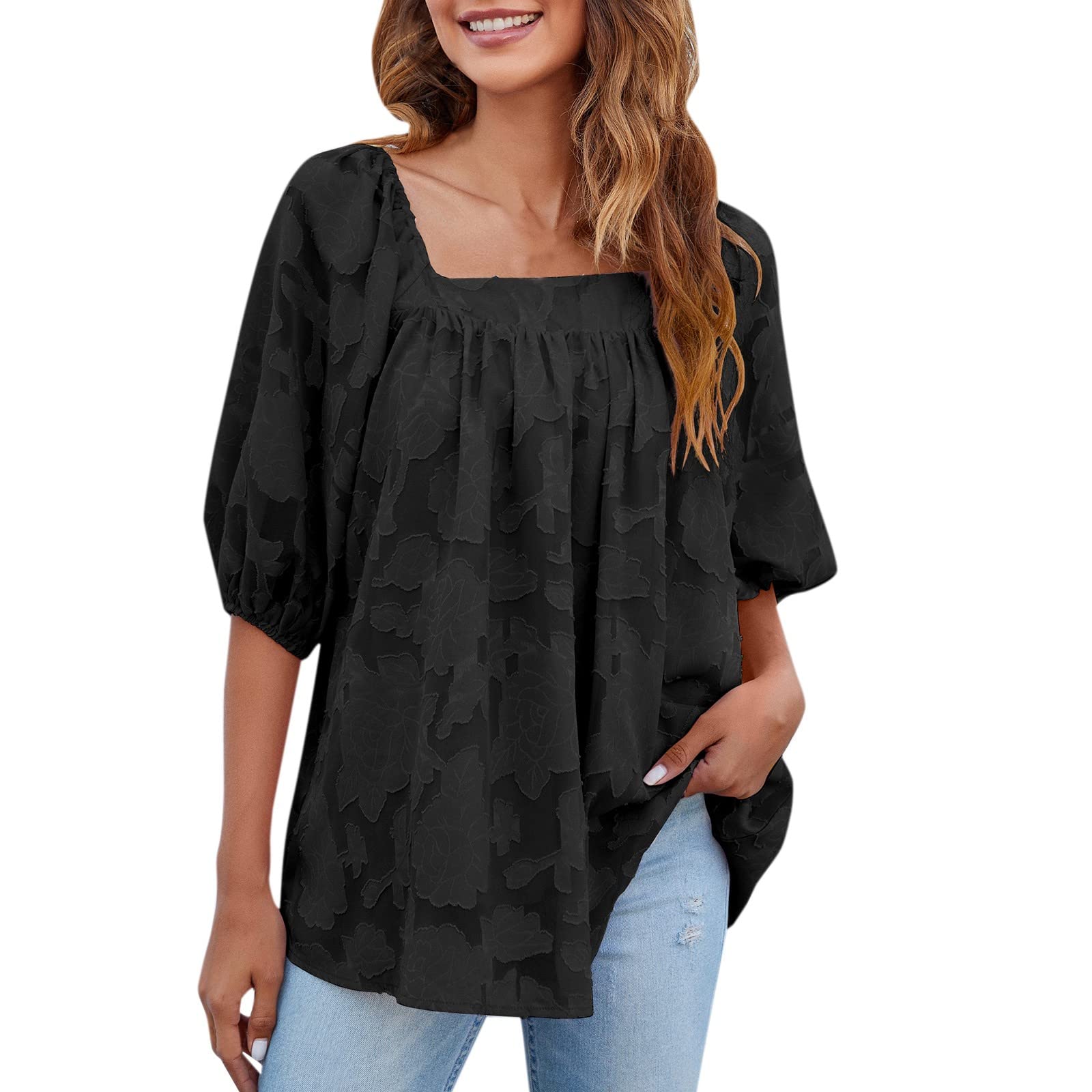Women's Casual Summer T-Shirts - Short Sleeve V-Neck Polka Dot Tunic Tops (Black, Small) | Perfect for Beach Outings, Weekend Brunch & Everyday Comfort