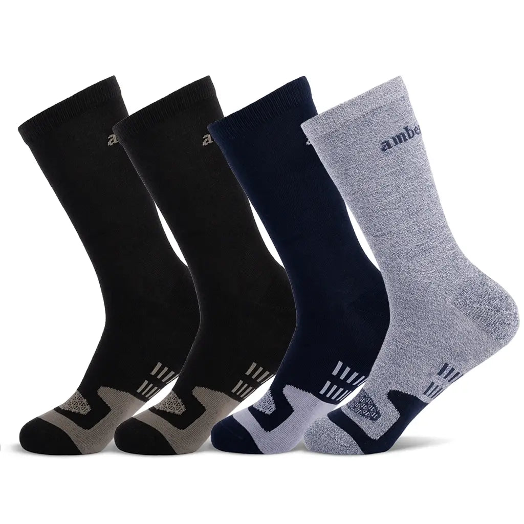 4 Pack of Men's Casual Socks - 2 Black, 1 Navy Blue, 1 Ocean Blue | Comfortable Cotton Crew Socks for Everyday Wear, Gym & Outdoor Activities