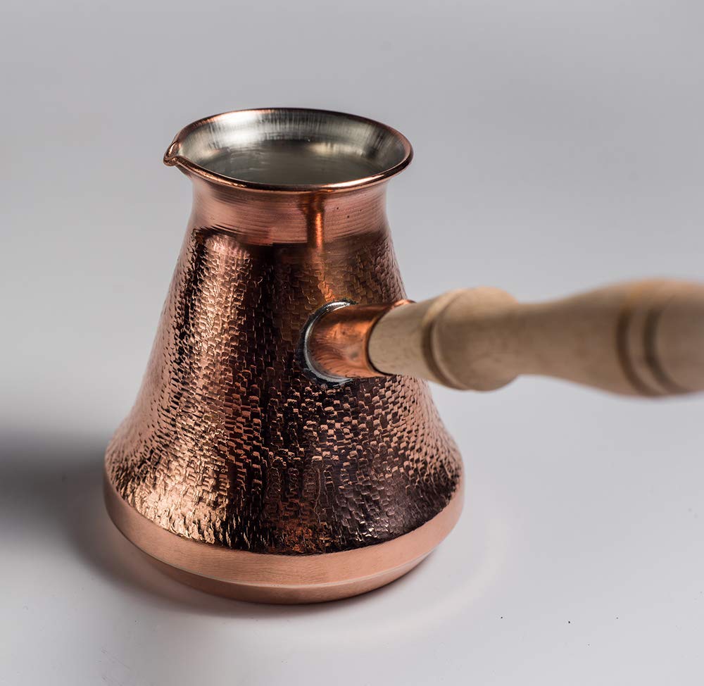 Handmade Copper Coffee Pot Maker - Traditional Cezve Ibrik with Wooden Handle for Turkish, Armenian, and Middle Eastern Coffee | Perfect for Home Brewing, Gifts, and Cultural Cuisine