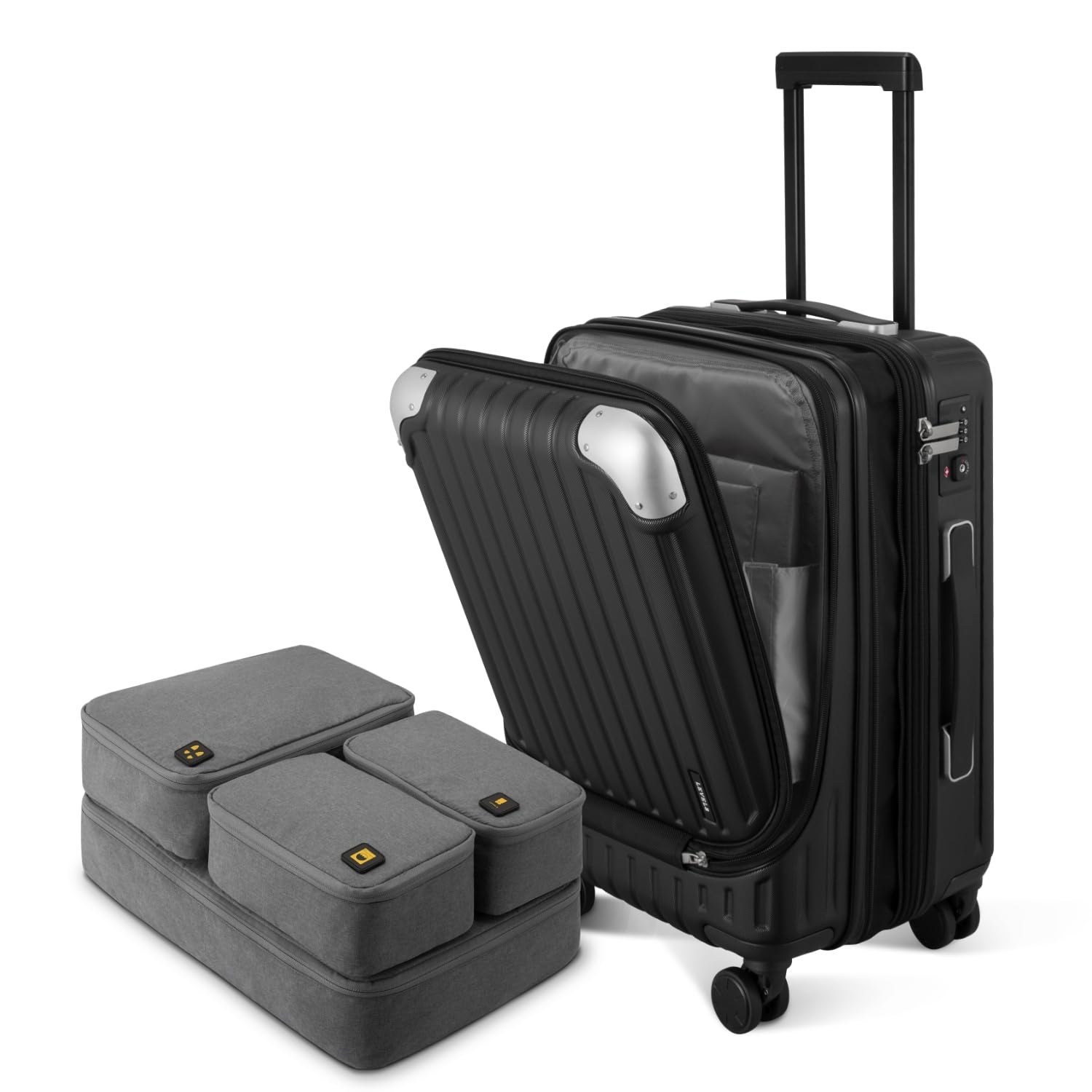 LEVEL8 Grace 20-Inch Expandable Hardside Carry On Luggage - Airline Approved ABS+PC Suitcase with 360° Wheels & TSA Lock (Black) - Perfect for Business Travel, Weekend Getaways & Airplane Cabin Storage