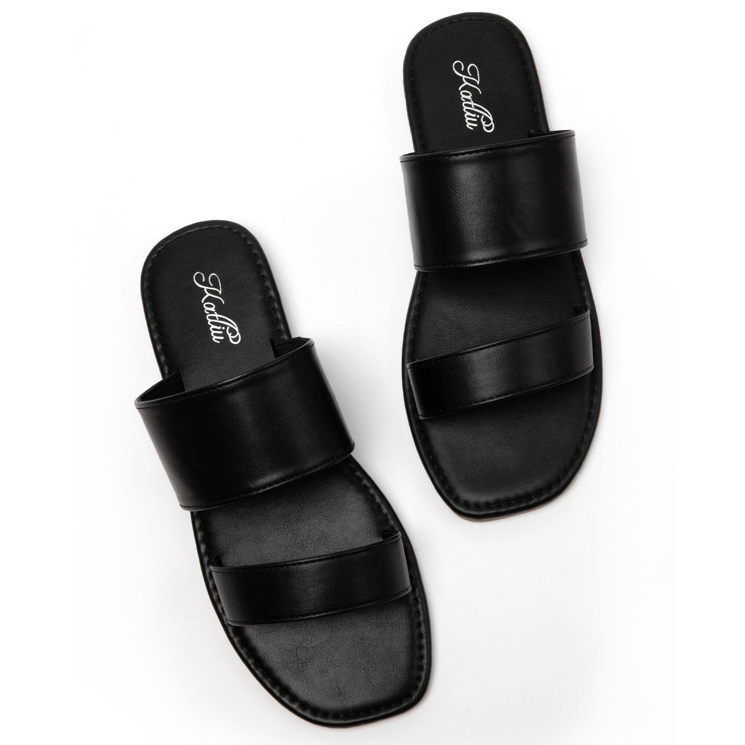Katliu Women's Braided Slide Sandals - Comfortable Two-Strap Flat Sandals for Casual & Dressy Occasions | Perfect for Beach, Vacation, and Summer Outfits