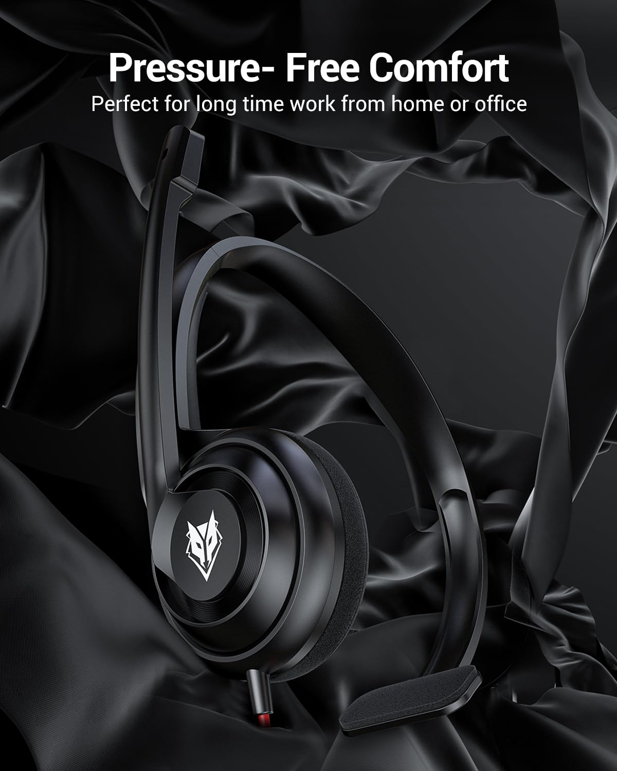 NUBWO HW02 USB Gaming Headset with Noise Cancelling Microphone & In-Line Volume Control - Ultra Comfortable On-Ear Wired Headphones for PC, Laptop, Call Center, Skype, Zoom Meetings (Black) - Perfect for Remote Work, Online Classes & Webinars