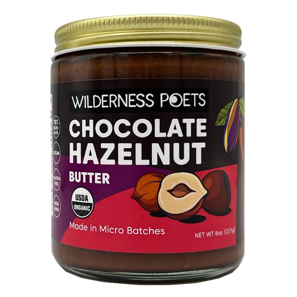Organic Chocolate Hazelnut Butter - 70% Hazelnuts, 30% Dark Chocolate - Healthy Snack for Hiking & Breakfast
