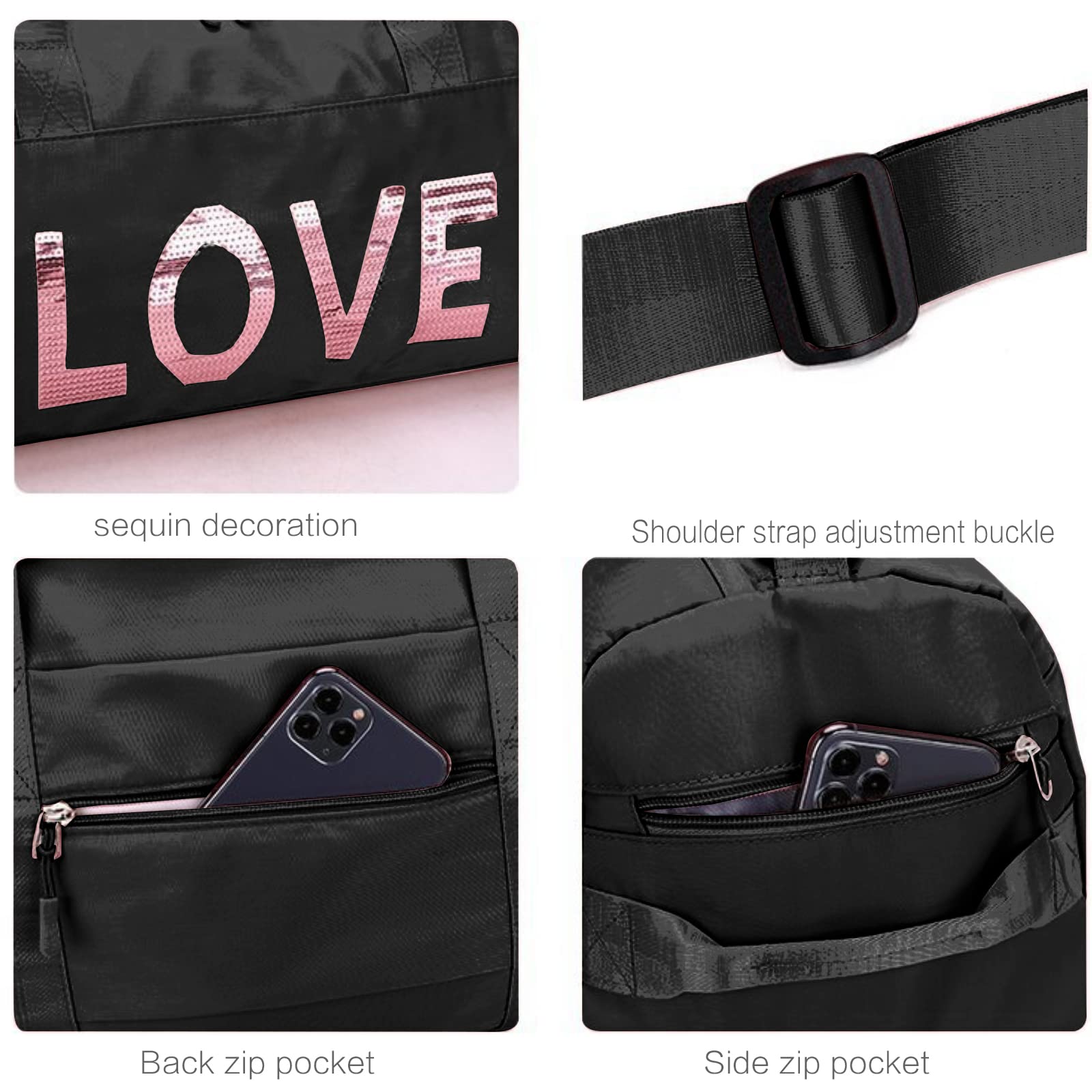 Women's Gym Bag - Large Travel Duffel Weekender Overnight Bag with Wet Pocket & Shoe Compartment - Perfect for Workout, Dance, Yoga & Sports (Black) | Ideal for Gym, Travel, Weekend Getaways & Fitness Classes