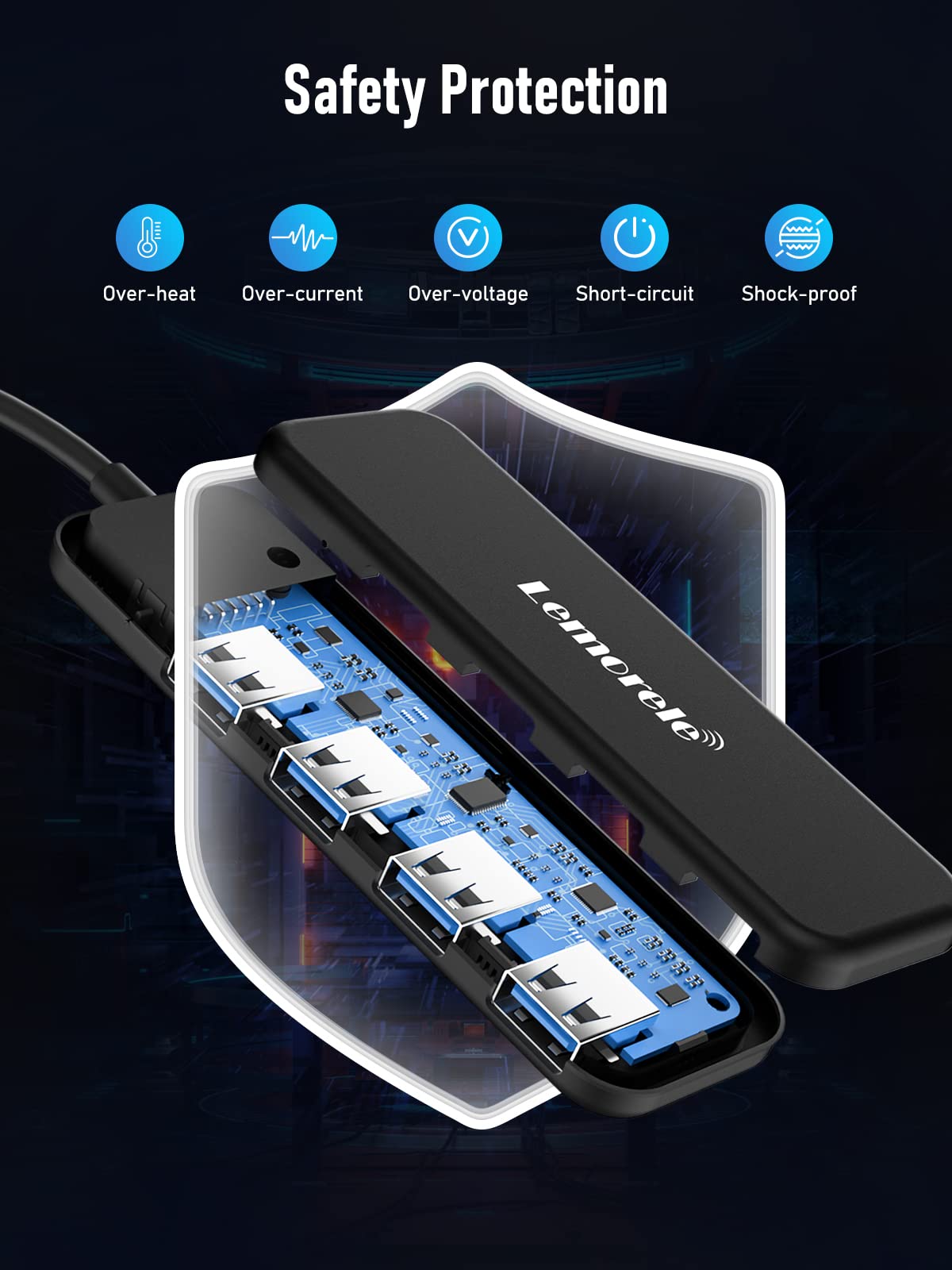 Lomorele 4-Port USB 3.0 Hub Ultra Slim Portable Data Hub - High-Speed USB Splitter for Laptop, PC, MacBook - Perfect for Home Office, Gaming & Multi-Device Charging Station