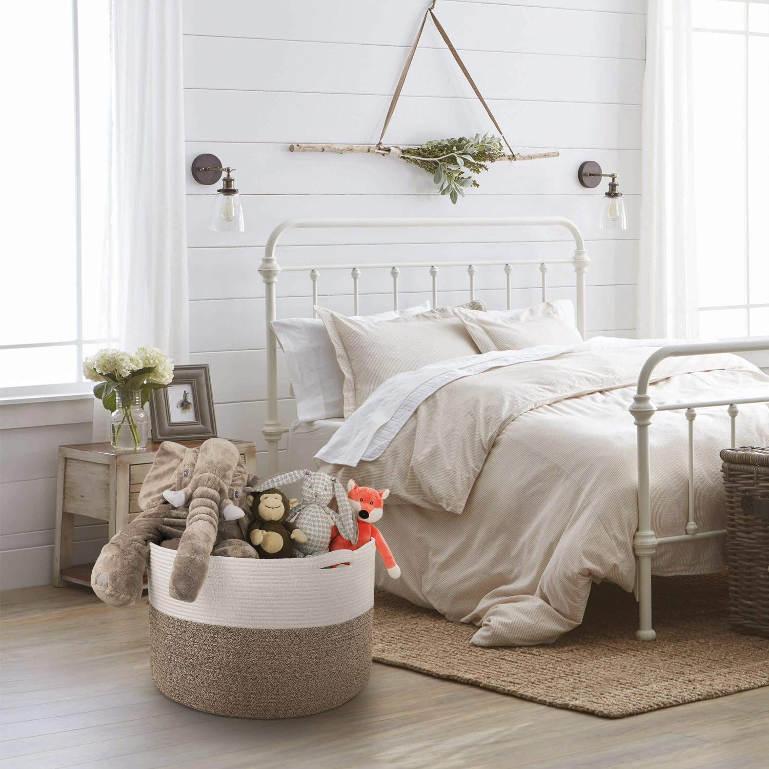INDRESSME Large Linen Basket (Set of 2) - Baby Nursery Laundry Hamper for Clothes Storage & Organization - Perfect for Nursery, Bedroom, Bathroom, and Laundry Room