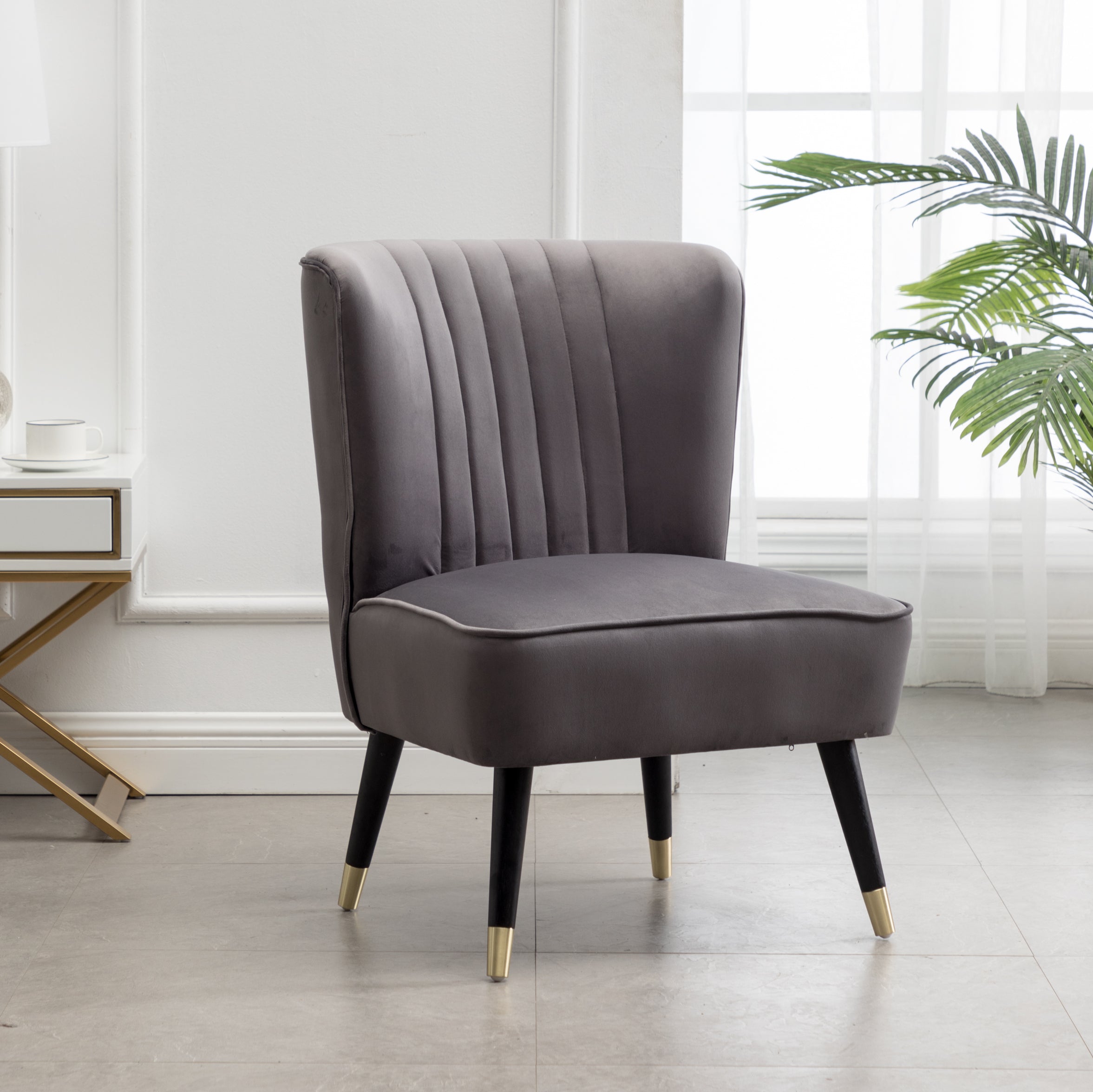 Roundhill Furniture Elon Contemporary Velvet Upholstered Accent Chair - Modern Lounge Chair for Living Room, Bedroom & Office - Soft Velvet Fabric with Sturdy Wooden Legs - Perfect for Reading Nook, Guest Seating or Home Decor