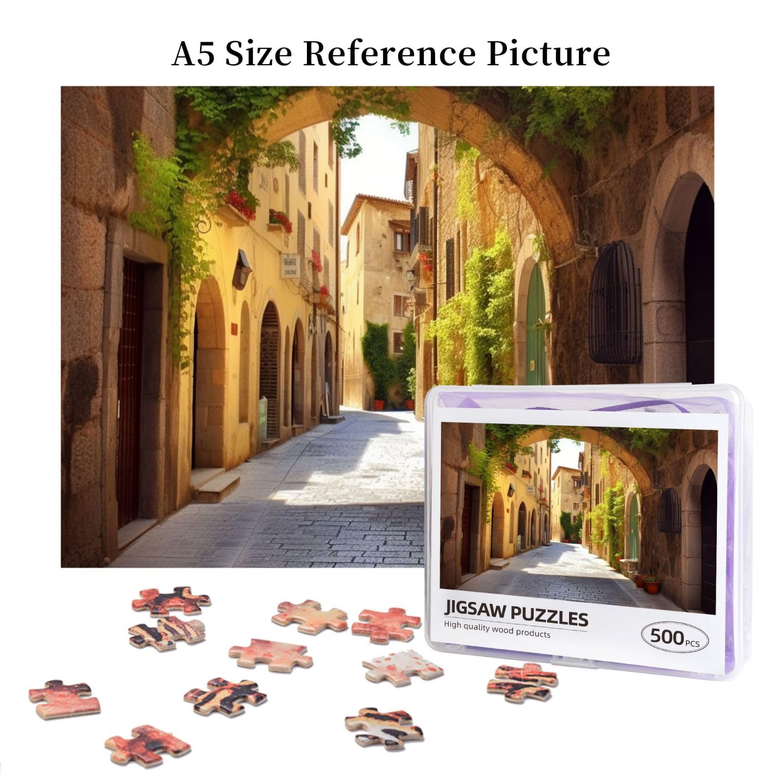 500-Piece Italian Street Wooden Jigsaw Puzzle for Adults - Personalized Photo Puzzle, Classic Family Board Game (20.4