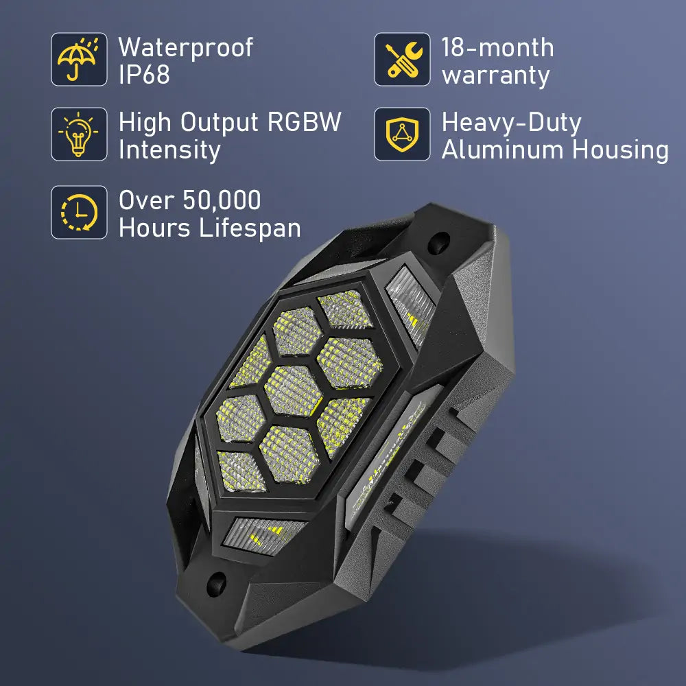 LOYO RGBW LED Rock Lights 12 Pods - Multicolor Underglow Neon Lights Kit with Bluetooth App Control for Cars, Trucks, SUVs, Off-Road Vehicles | Perfect for Night Driving, Car Shows & Custom Lighting Effects