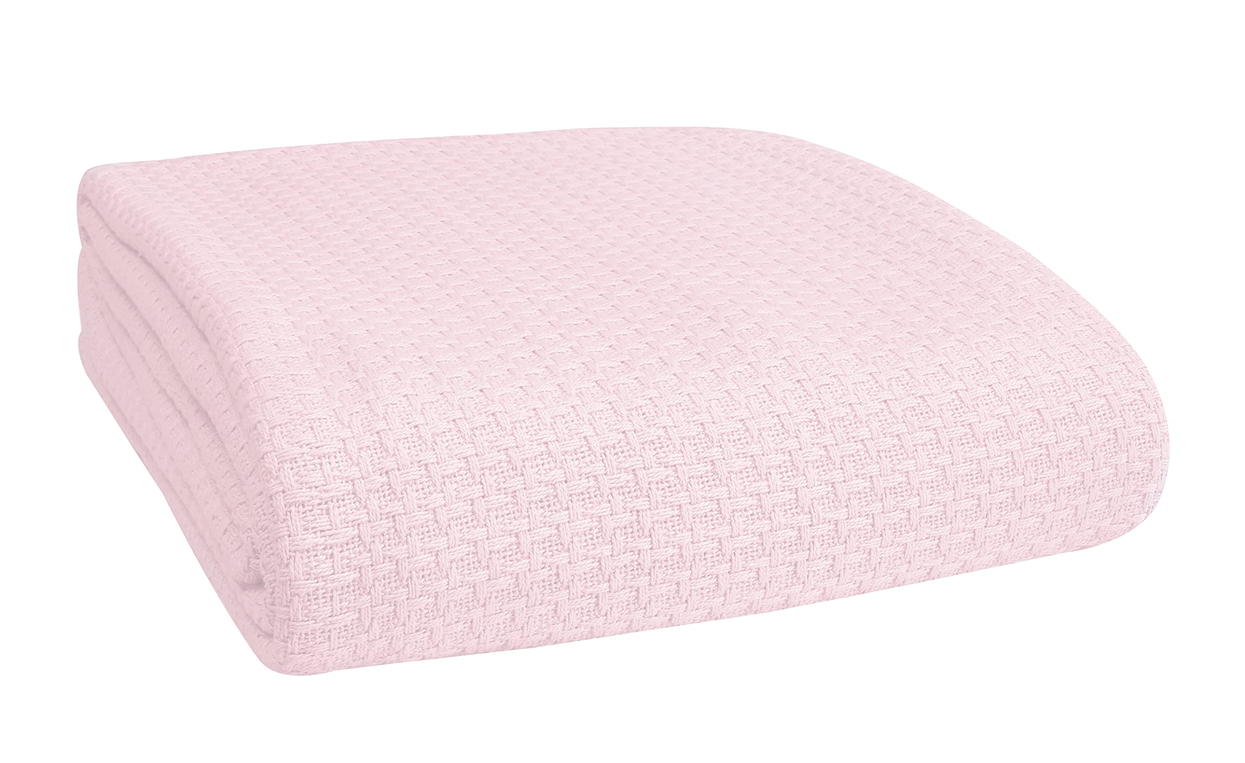 BELIZZI HOME 100% Cotton Twin Size Thermal Blanket - Breathable All-Season Bed Blanket for Layering | Soft Baby Pink Blanket for Adults & Kids | Perfect for Bedroom, Nursery, and Dorm Room
