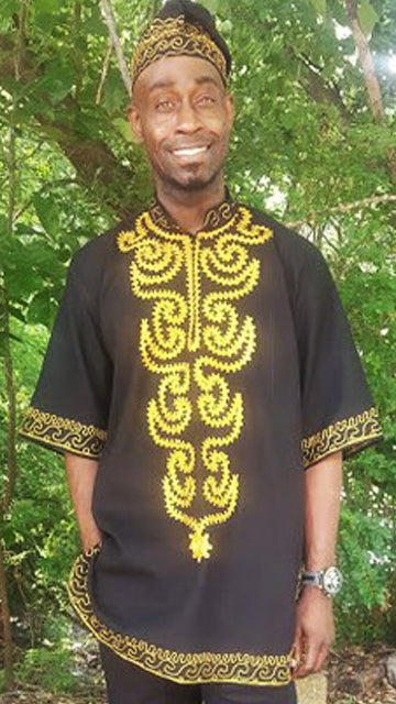Stylish Black Contemporary Dashiki with Gold Embroidery - African Print Shirt for Men & Women - Perfect for Cultural Events, Weddings & Casual Wear | DPJD200STP