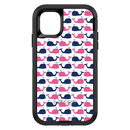 Pink Navy Cartoon Whales On Black Case
