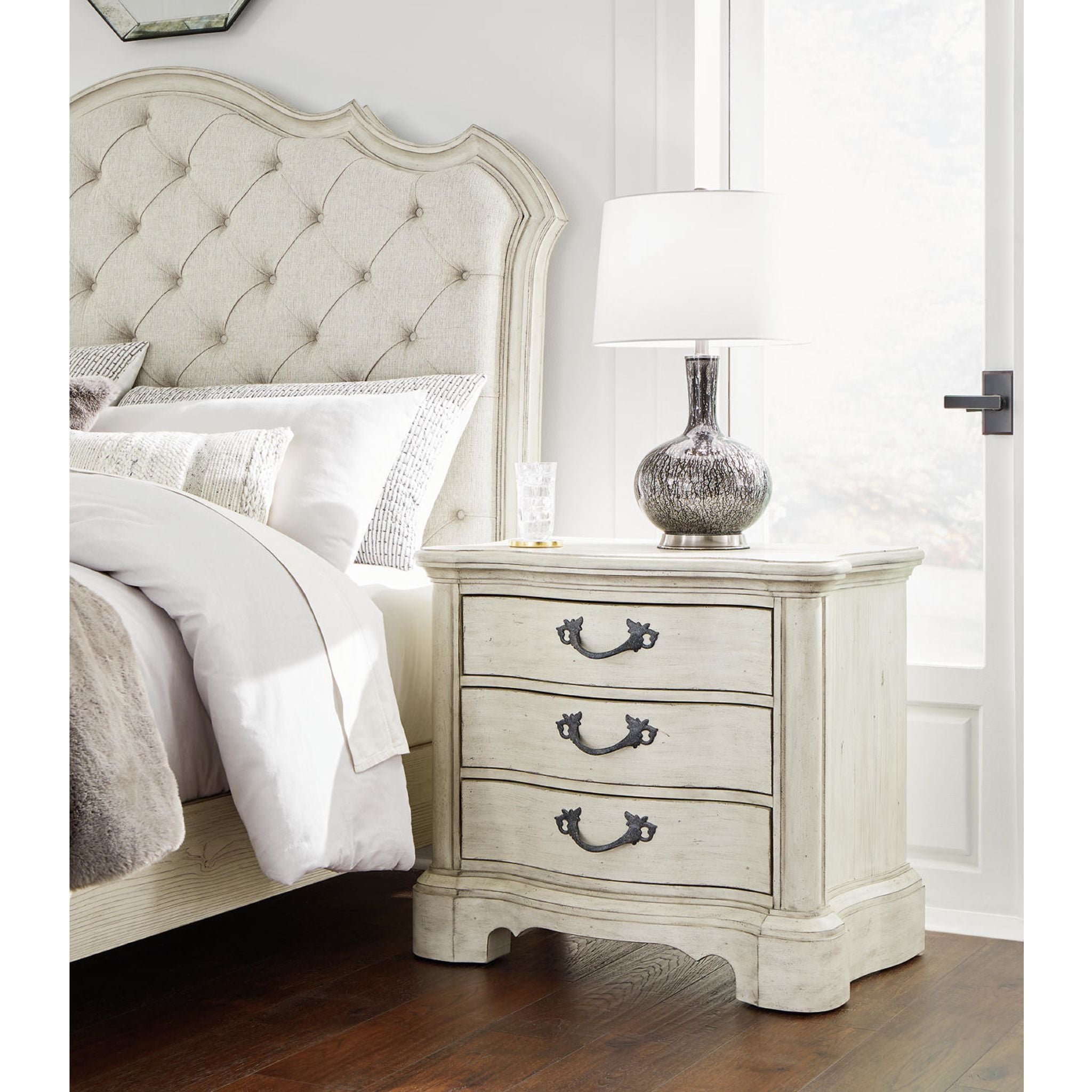 Arlendyne Nightstand - Antique White Finish Bedside Table with Drawer | Perfect for Bedroom, Guest Room, or Nursery Storage