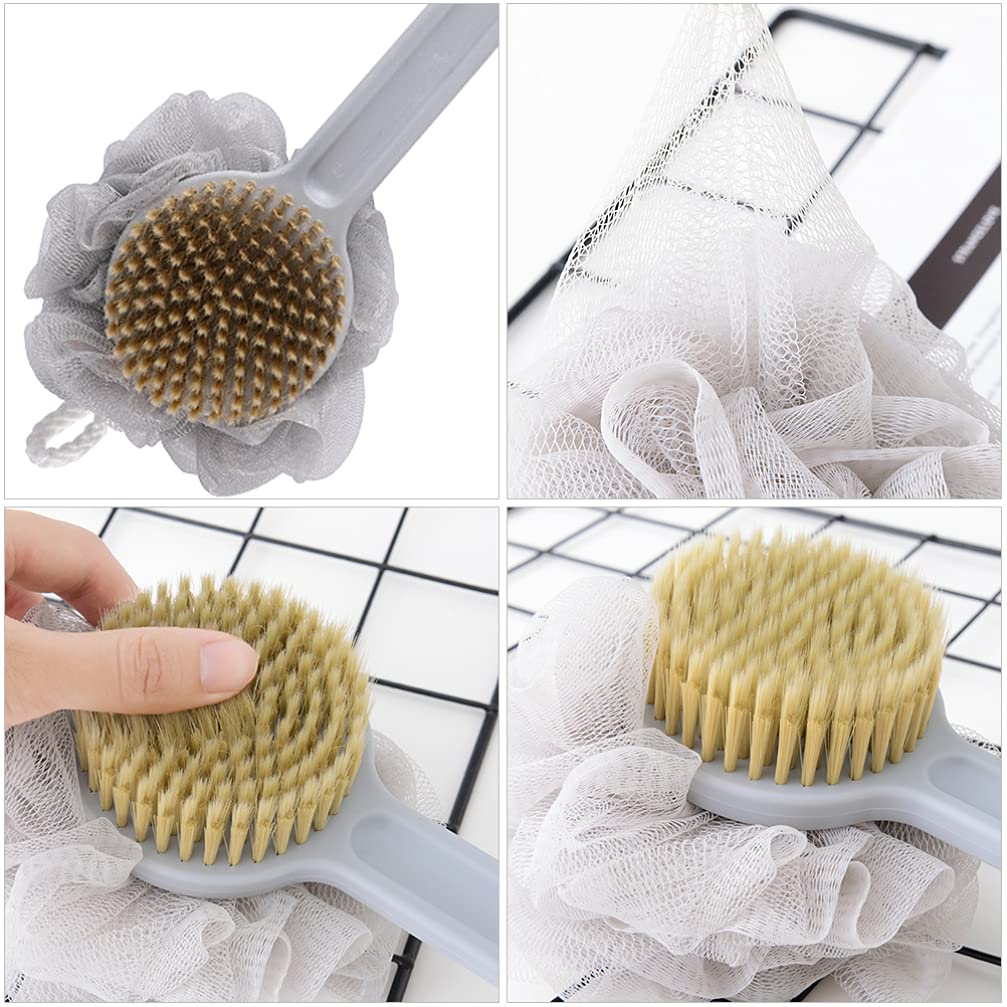 Double Sided Bath Brush with Long Handle - Exfoliating Back Scrubber for Shower, Body Wash & Massage - PBT Loofah Sponge for Men & Women - Perfect for Deep Cleaning & Relaxing in Bath or Shower