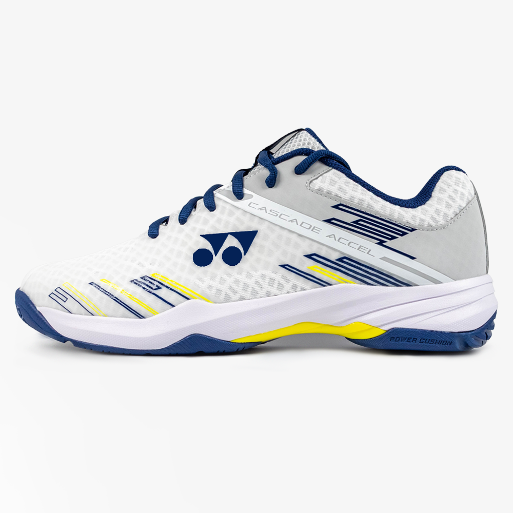 Yonex Cascade Accel Badminton Shoes - White/Navy - Lightweight & Breathable for Indoor Sports & Training