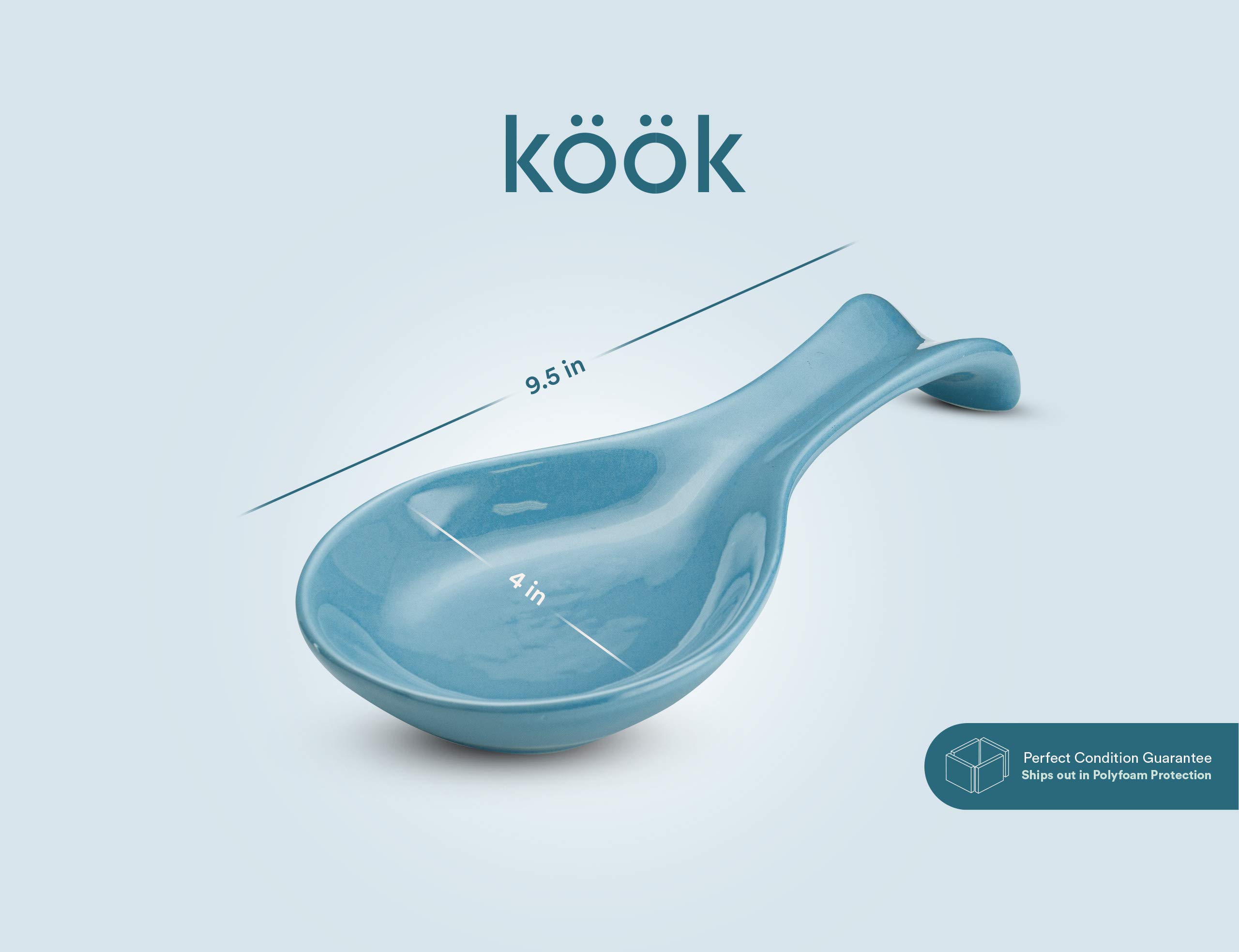 Kook Ceramic Spoon Rest Set of 2 - Stovetop Utensil Holder & Farmhouse Kitchen Decor - Teal Blue - Dishwasher Safe - Perfect for Cooking, Coffee Bar & Home Accessories