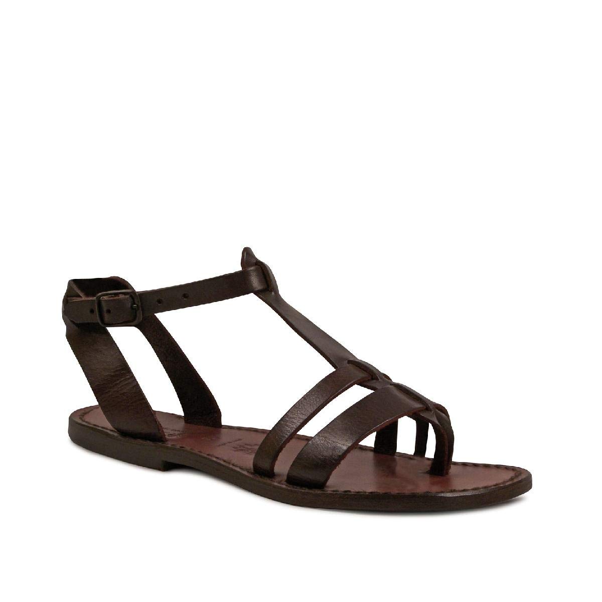 Handmade in Italy Women's Brown Leather Flat Sandals - Comfortable & Stylish for Summer, Travel & Casual Outings