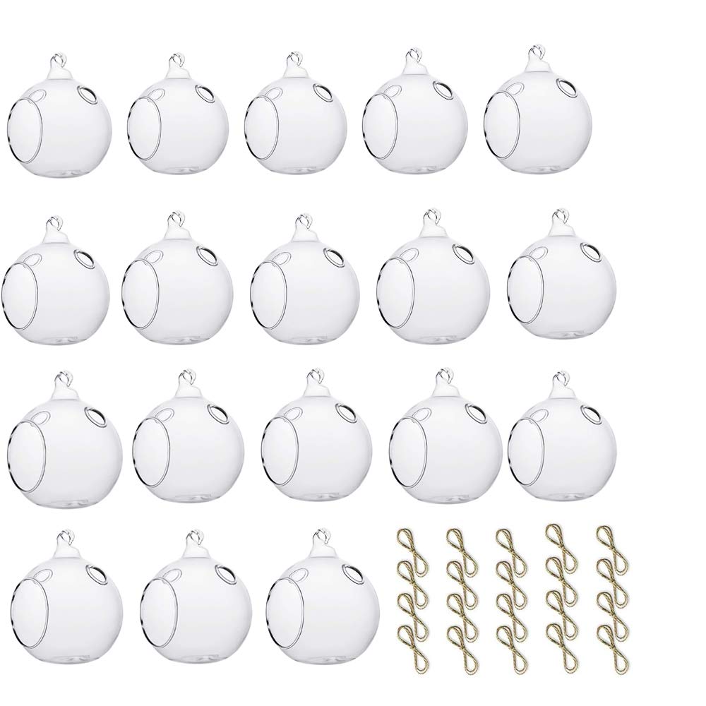 18 Pcs Clear Hanging Glass Candle Holders with LED Lights - 3.15