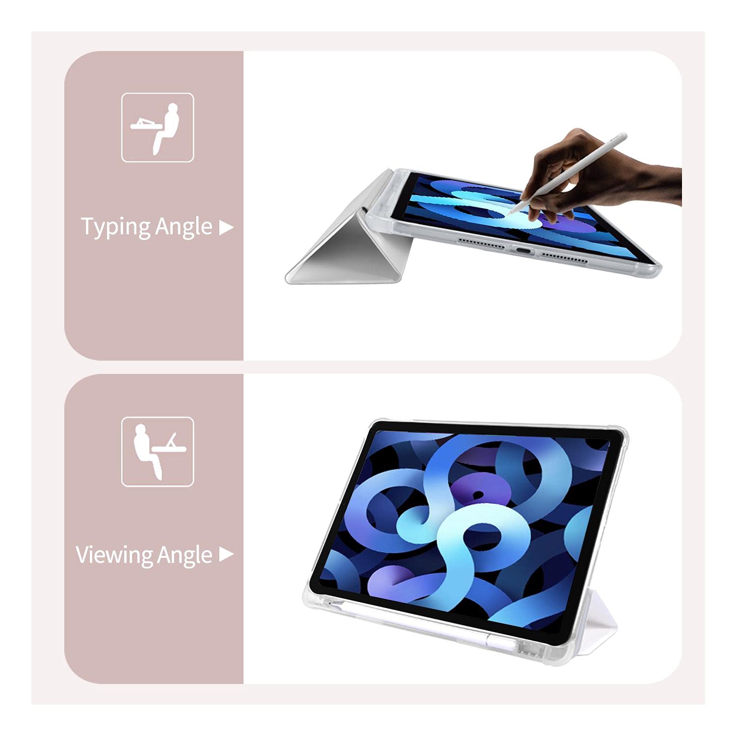 Strawberry Pattern Leather iPad Air 3 Case with Pencil Holder & Auto Sleep/Wake - White Genuine Leather with Clear TPU Back Cover for iPad Pro 10.5 Inch (2017 Model) - Perfect for School, Office & Travel Protection